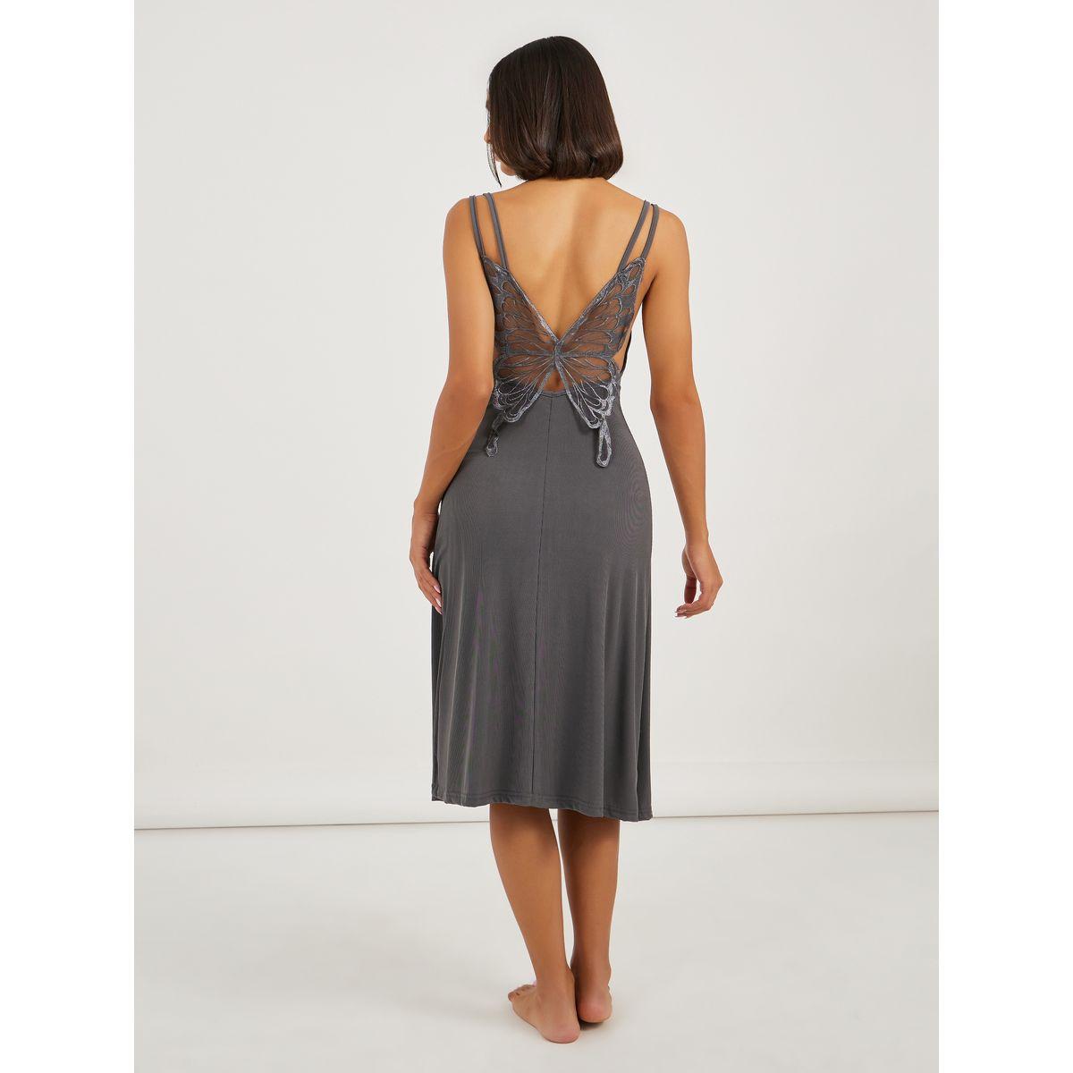 قميص نوم مضلع بأربطة ظهر بنمط فراشة-women-clothing-nightwear-nighties-image-1