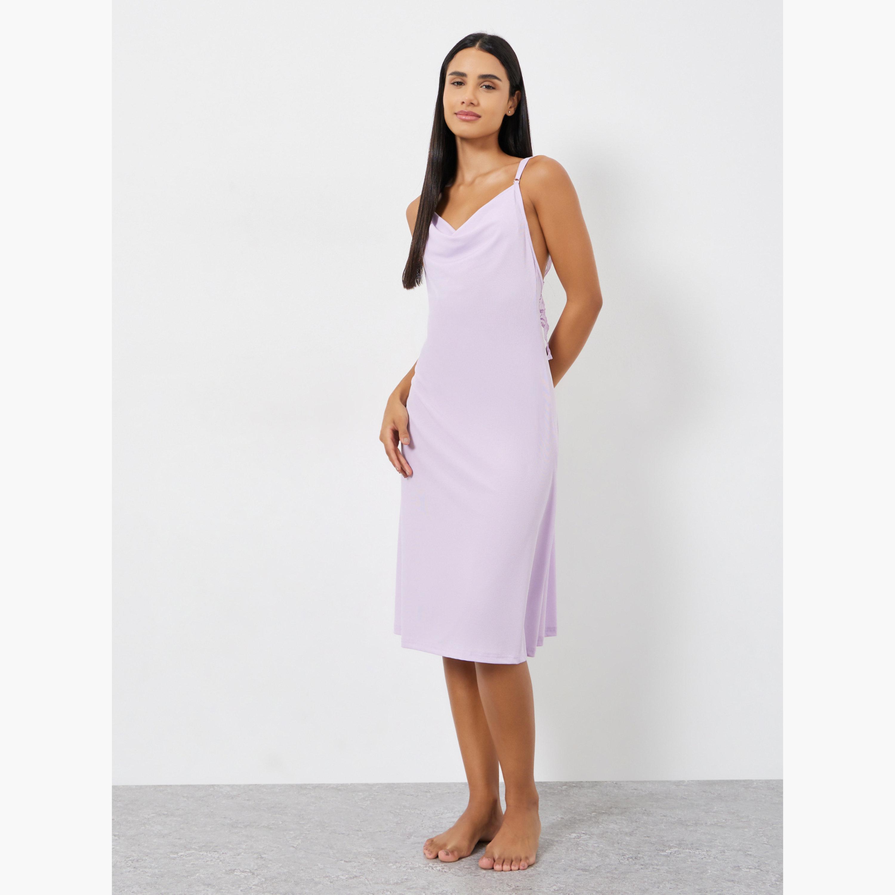 Styli Lace Butterfly Back Detail Ribbed Slip Dress-women-clothing-nightwear-nighties-image-1