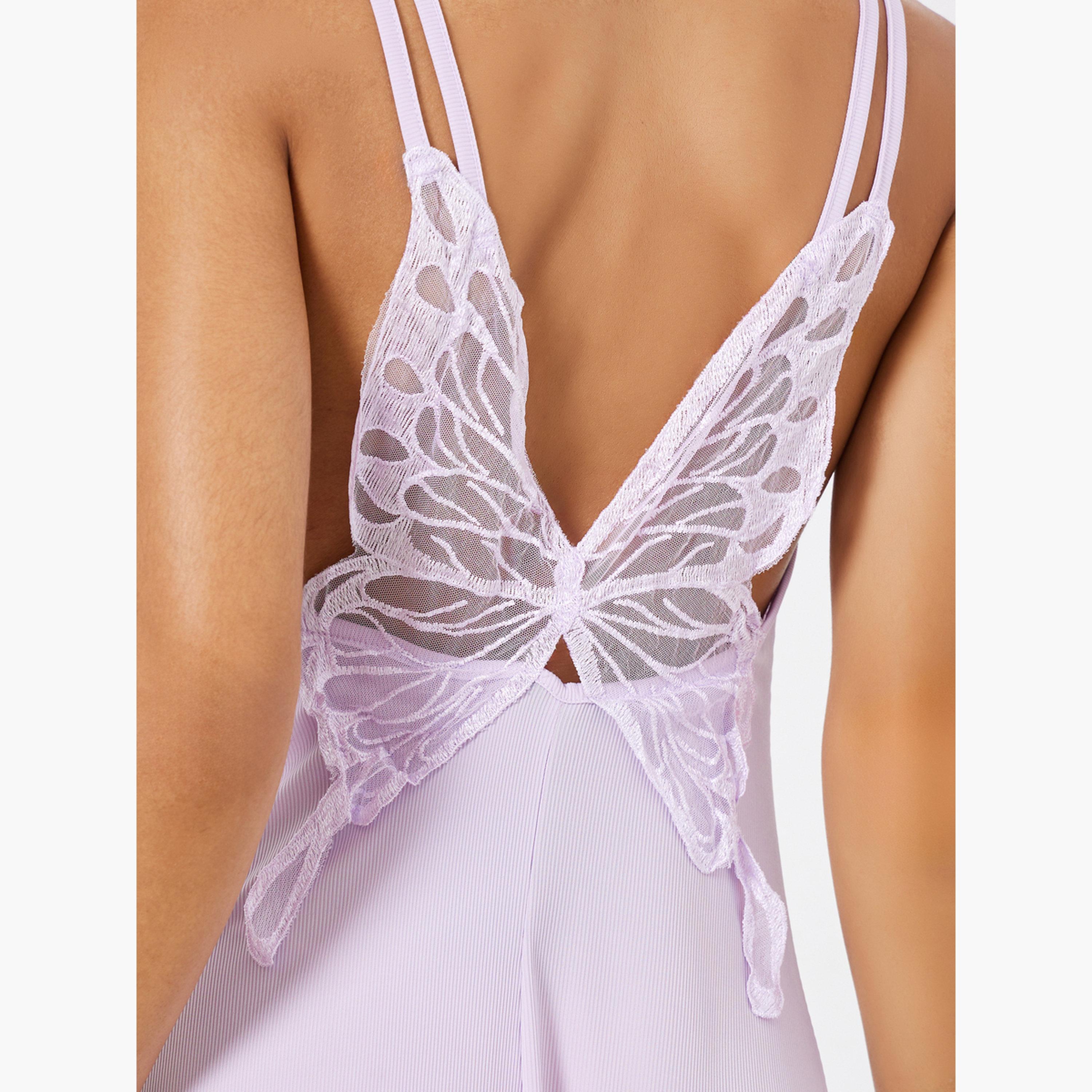 فستان سليب مضلع بتفاصيل دانتيل من الخلف-women-clothing-nightwear-nighties-image-3
