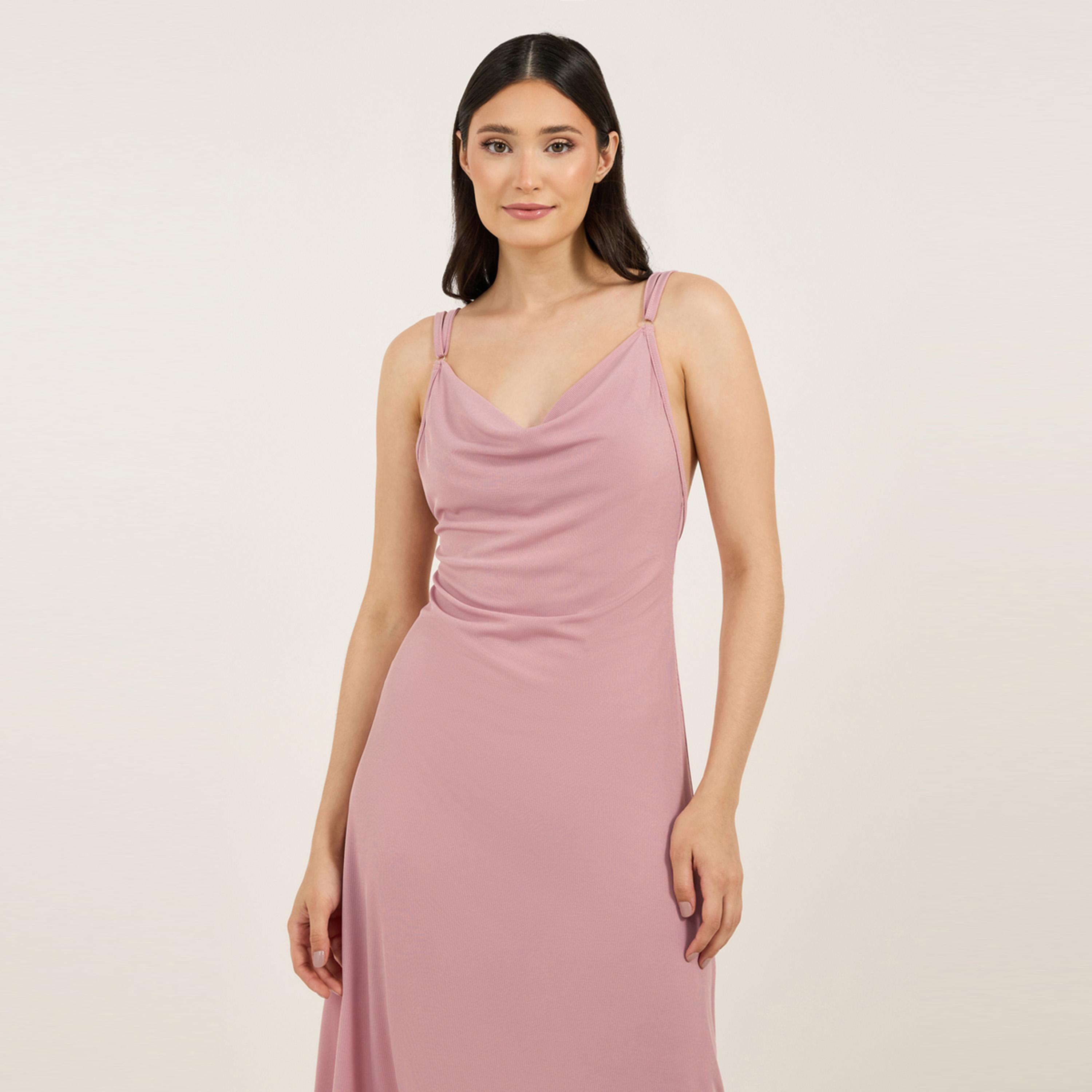 Styli Unwind Lace Butterfly Back Detail Ribbed Slip Dress-women-clothing-nightwear-nighties-image-2