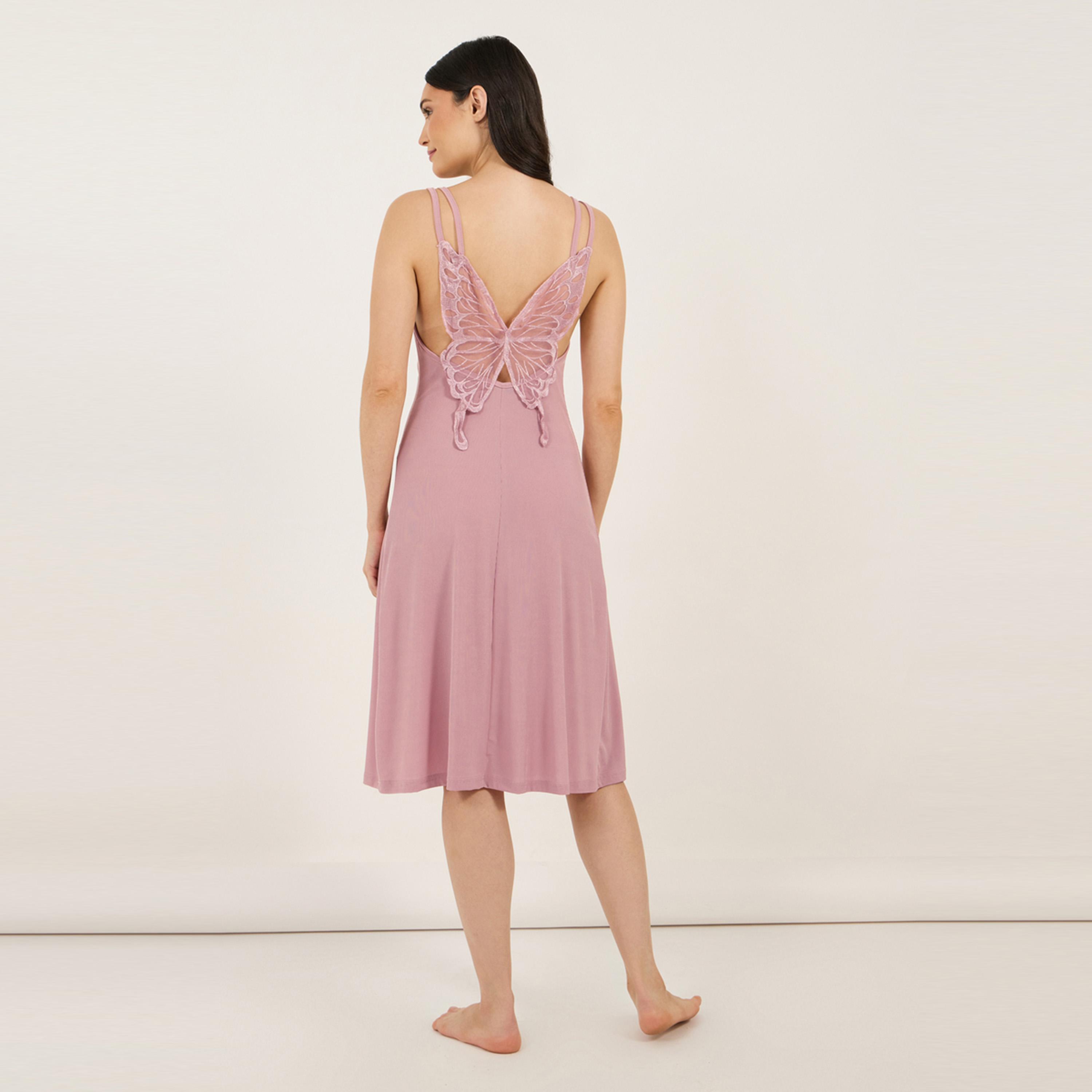 Styli Unwind Lace Butterfly Back Detail Ribbed Slip Dress-women-clothing-nightwear-nighties-image-4