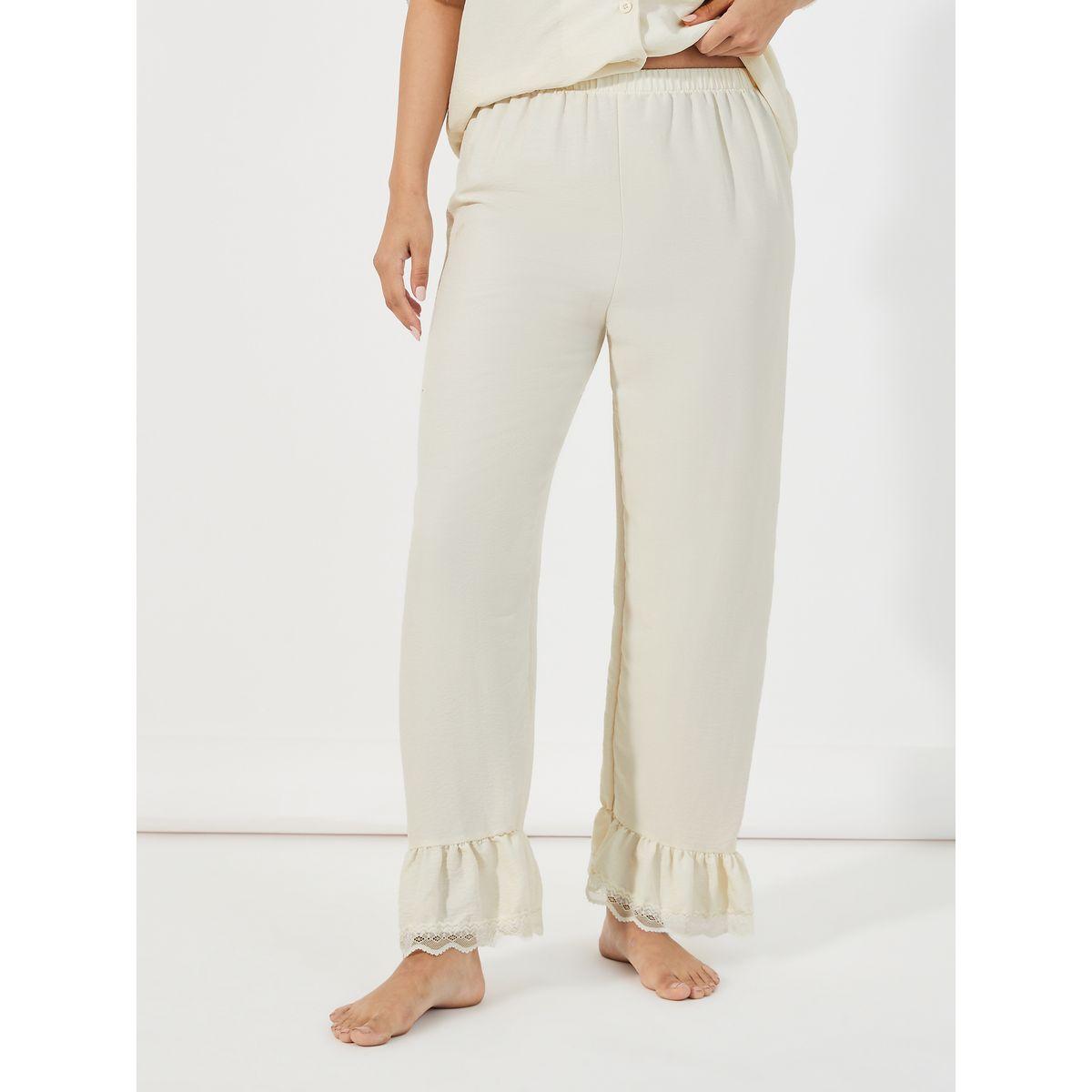 Styli Unwind Textured Ruffled Hem Lace Detail Shirt & Pyjama Set-women-clothing-nightwear-pyjamas-longsets-image-4