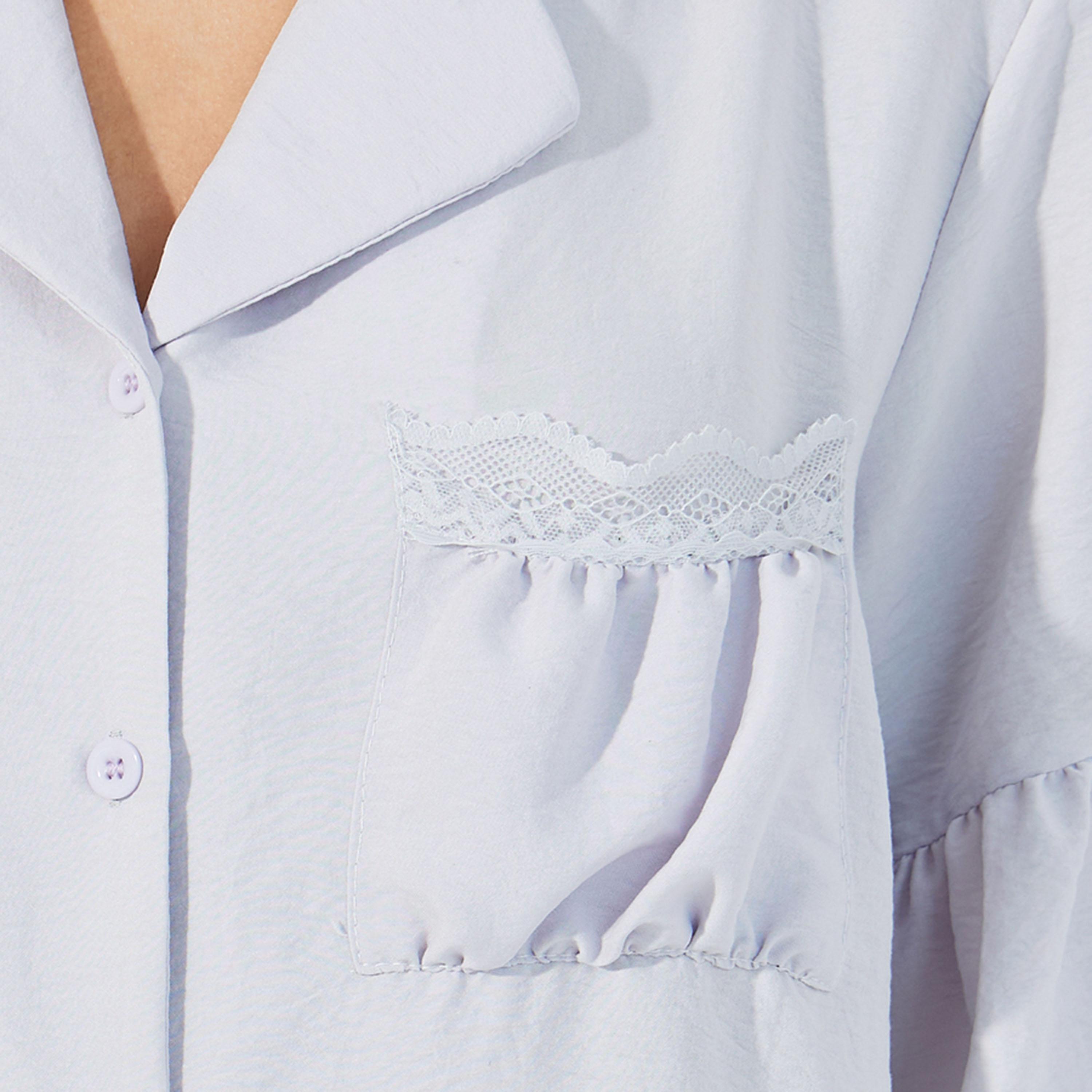 ستايلي - طقم قميص بتفاصيل دانتيل وحاشية مكشكشة مع بنطال بيجامة أنوايند-women-clothing-nightwear-pyjamas-longsets-image-3