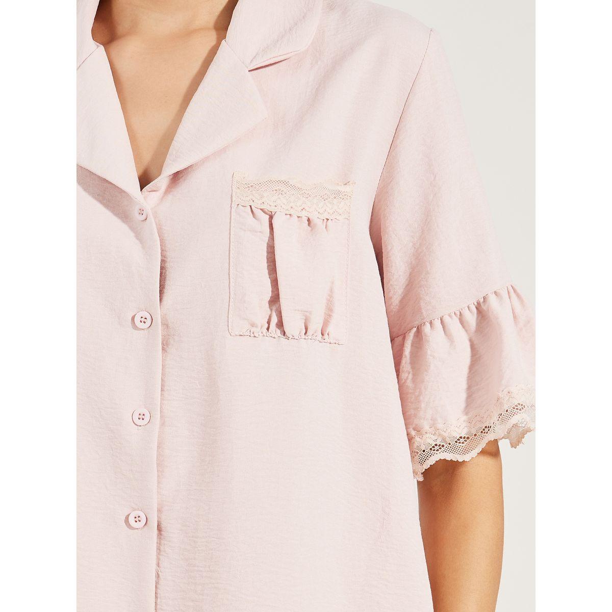 طقم من بنطال بيجاما مع بلوزة بتفاصيل دانتيل وكشكش-women-clothing-nightwear-pyjamas-longsets-image-4