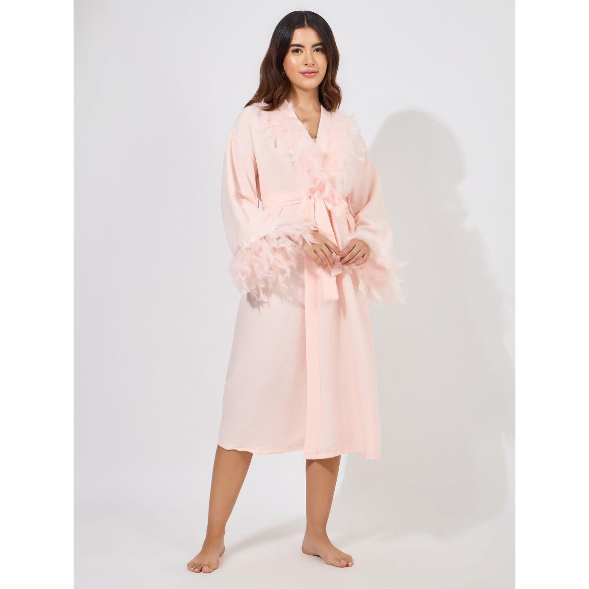 Styli Unwind Faux Feather Trim Satin Robe-women-clothing-nightwear-robes-image-1