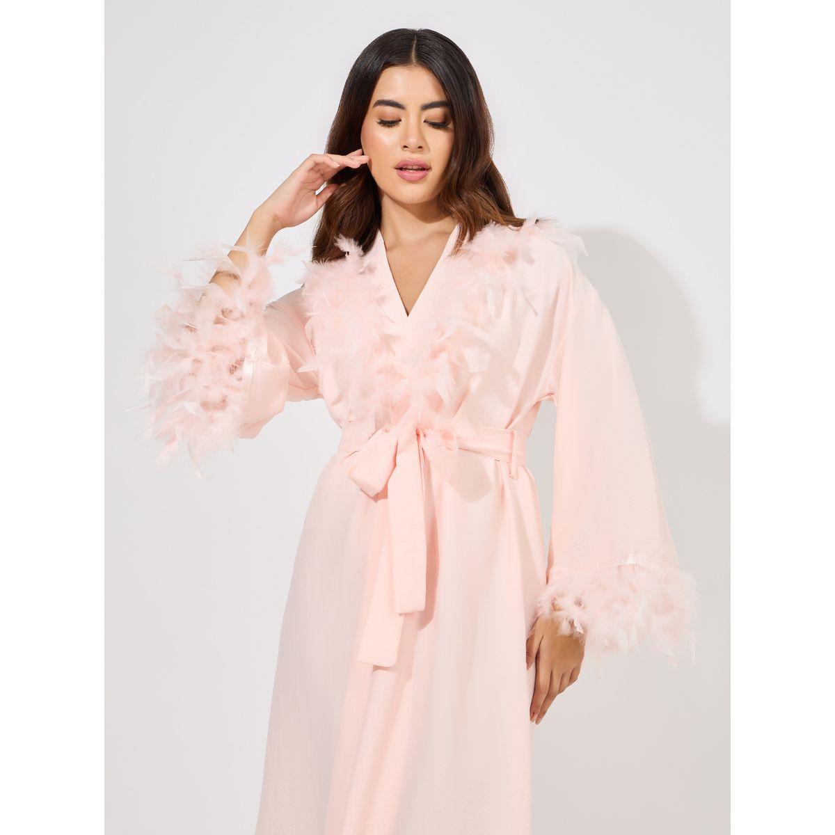 Styli Unwind Faux Feather Trim Satin Robe-women-clothing-nightwear-robes-image-2