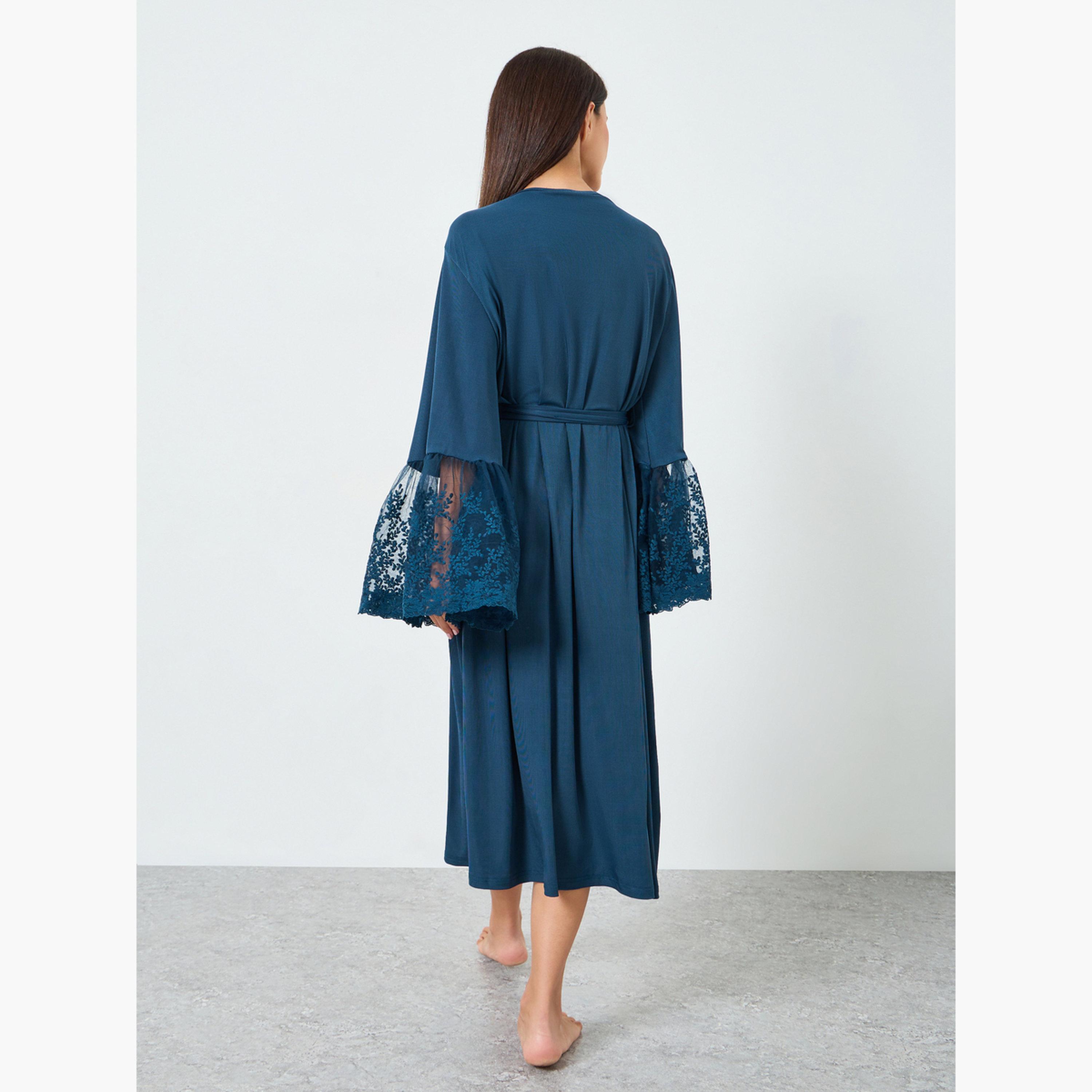 روب بتفاصيل دانتيل وأكمام طويلة-women-clothing-nightwear-robes-image-2