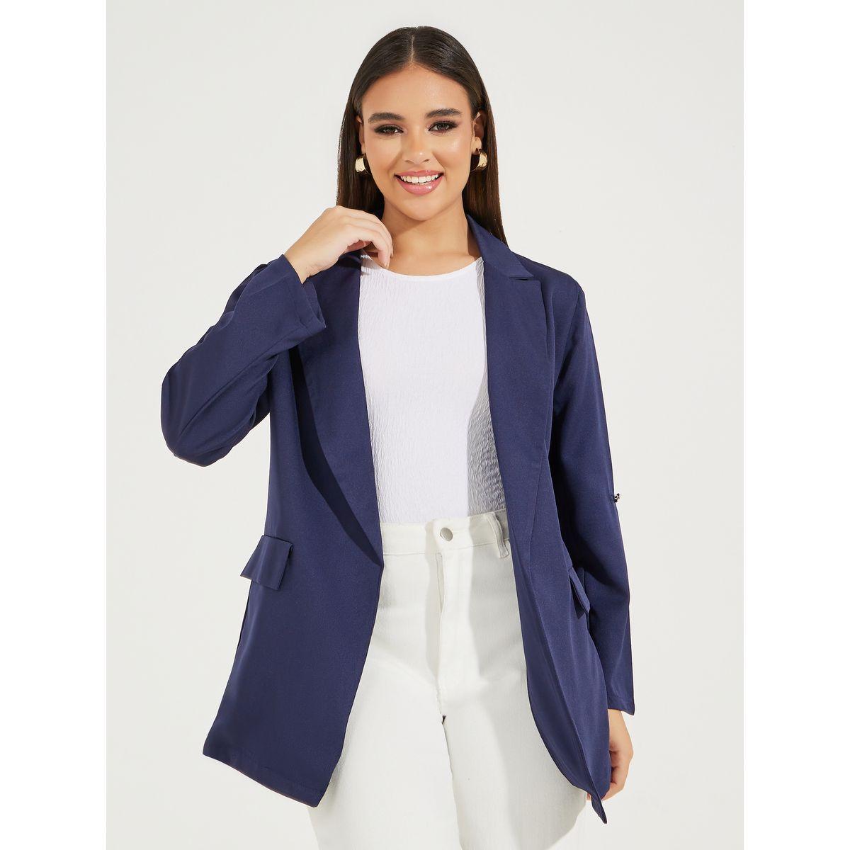 Styli Regular Fit Longline Blazer with Roll-Up Sleeves-women-clothing-coatsandjackets-blazers-image-1