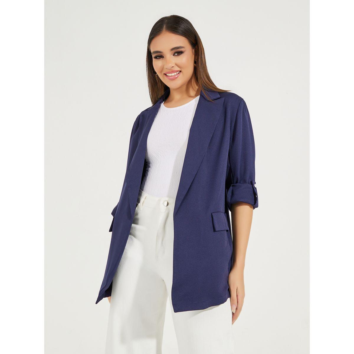بليزر طوبل بقصة عادية مع اكمام ملفوفة-women-clothing-coatsandjackets-blazers-image-3