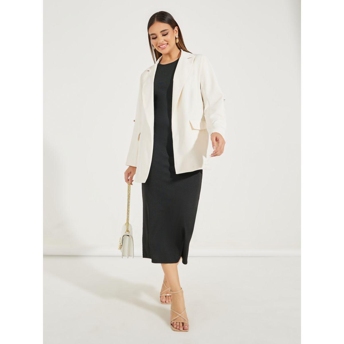 بليزر طوبل بقصة عادية مع اكمام ملفوفة-women-clothing-coatsandjackets-blazers-image-2