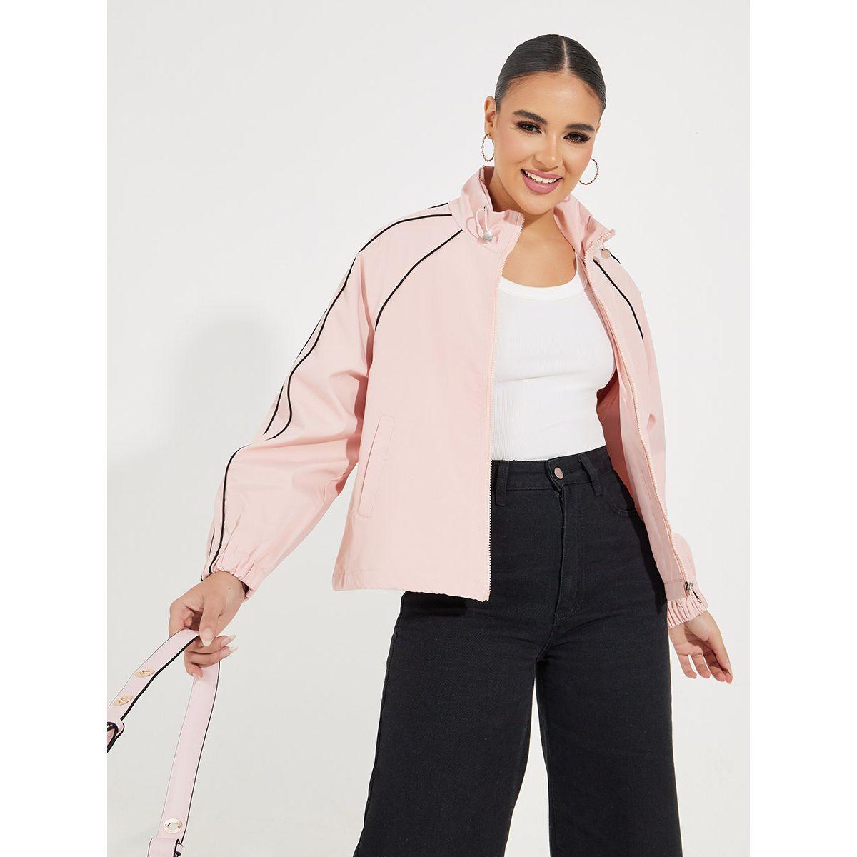 Styli Oversized Regular Length Bomber Jacket with Contrast Piping-women-winterwear-coatsandjackets-jackets-image-1
