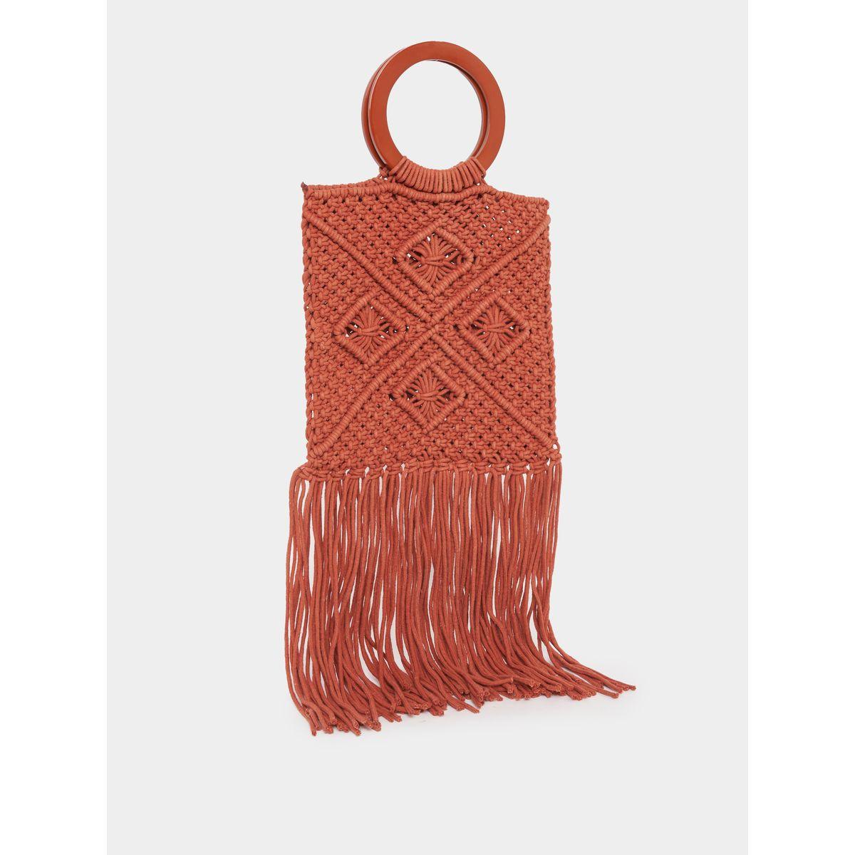 Styli Crochet Diamond Pattern O Ring Handbag-women-bagsandwallets-handbags-image-1