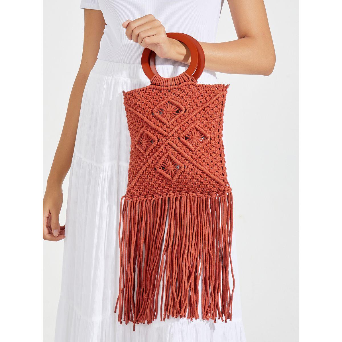 Styli Crochet Diamond Pattern O Ring Handbag-women-bagsandwallets-handbags-image-2