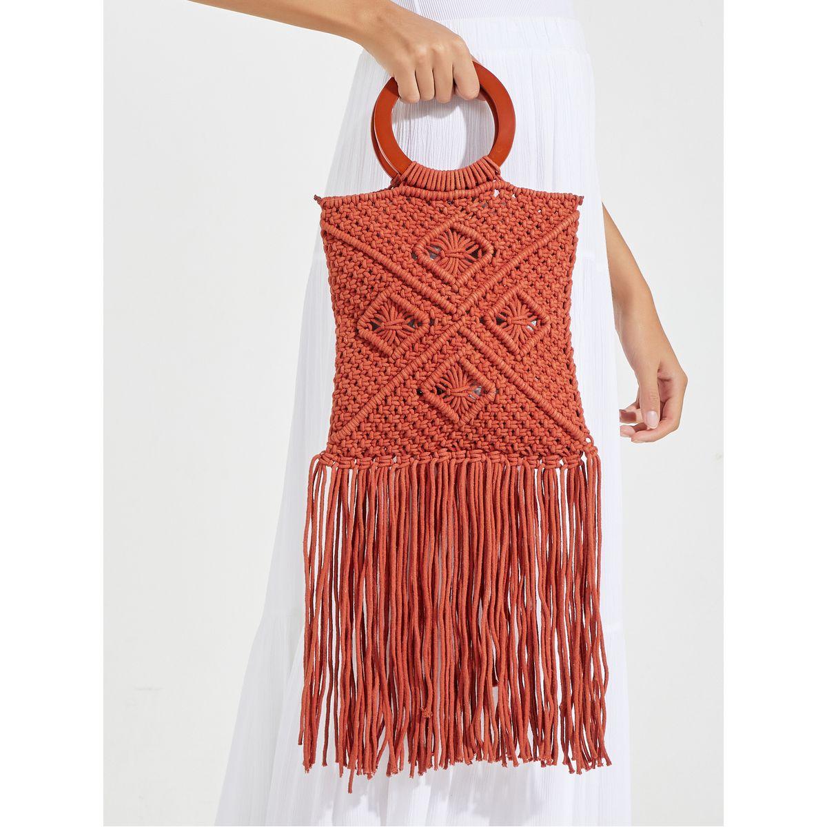 Styli Crochet Diamond Pattern O Ring Handbag-women-bagsandwallets-handbags-image-3