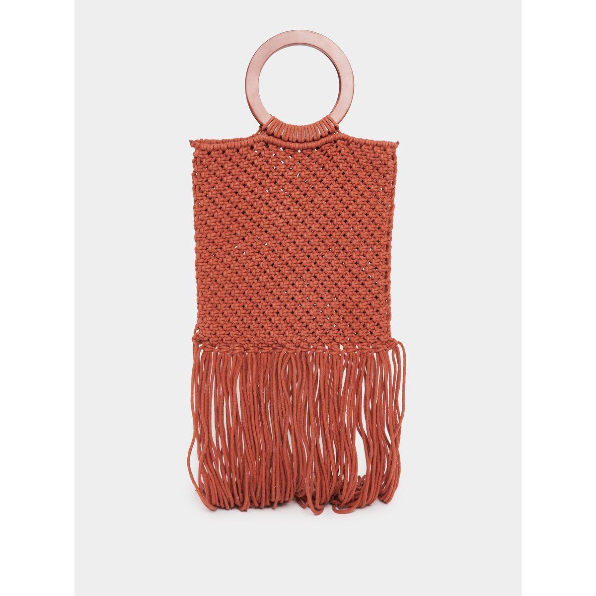 Styli Crochet Diamond Pattern O Ring Handbag-women-bagsandwallets-handbags-image-4