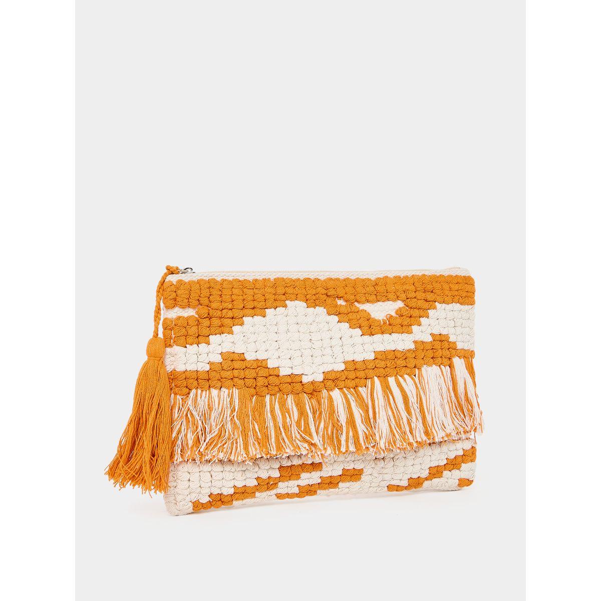 Styli Pattern Fringe Clutch with Tassel Detail-women-bagsandwallets-handbags-image-1