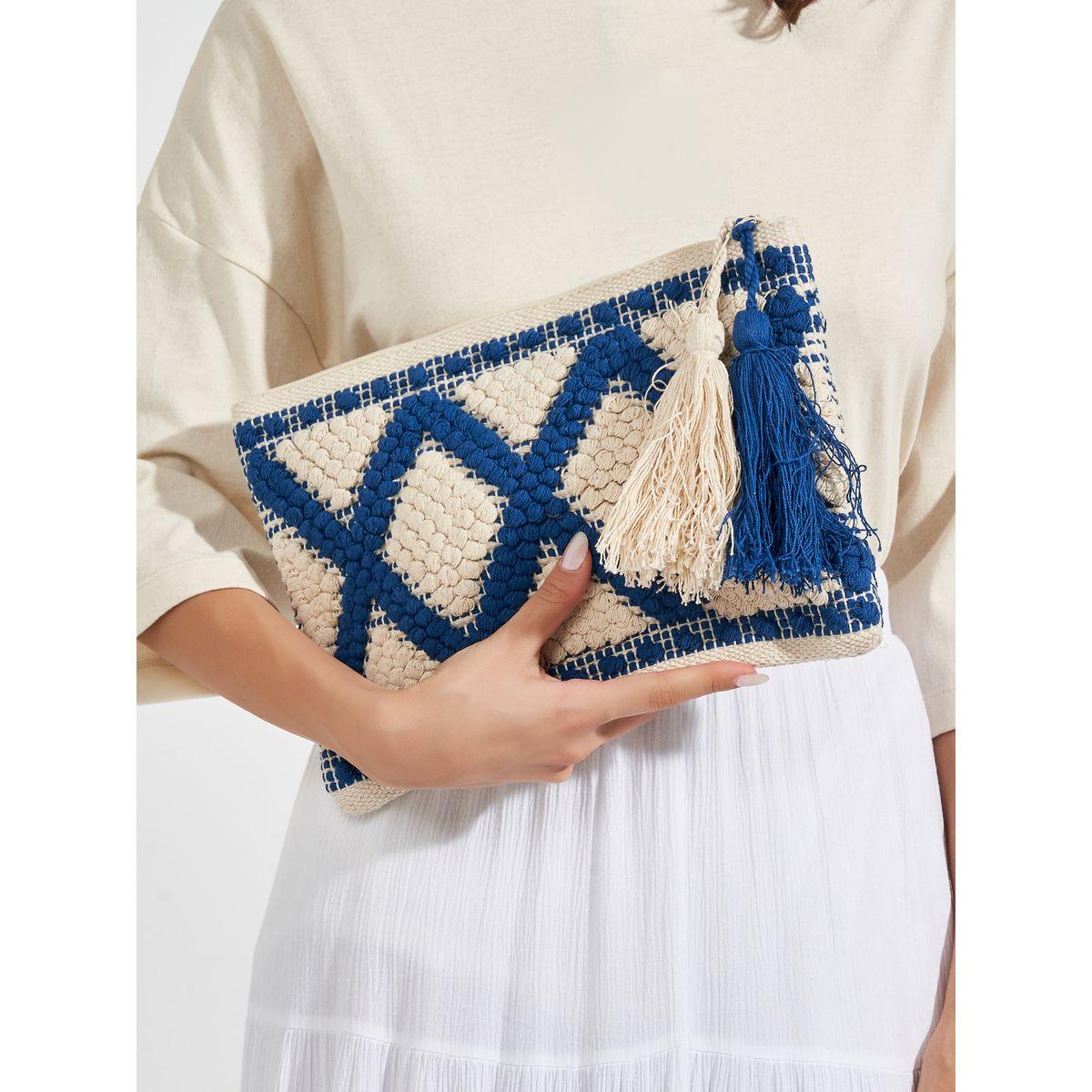 Styli Diamond Pattern Clutch with Tassel-women-bagsandwallets-handbags-image-2