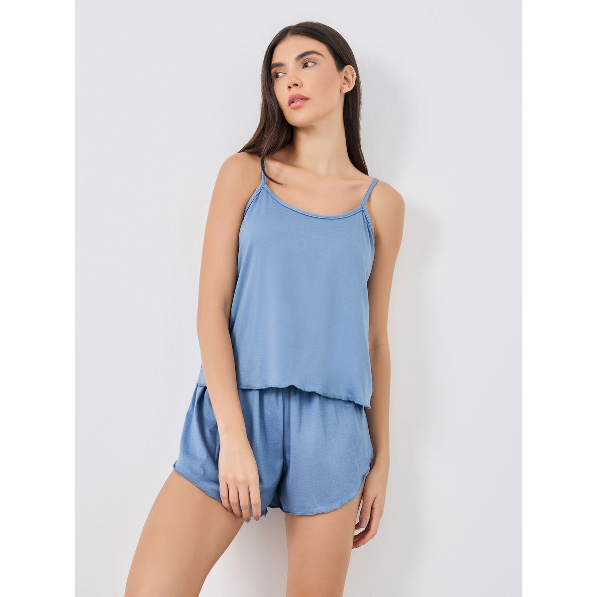 Styli Solid Strappy Top and Shorts Pyjama Set-women-clothing-nightwear-pyjamas-shortsets-image-1
