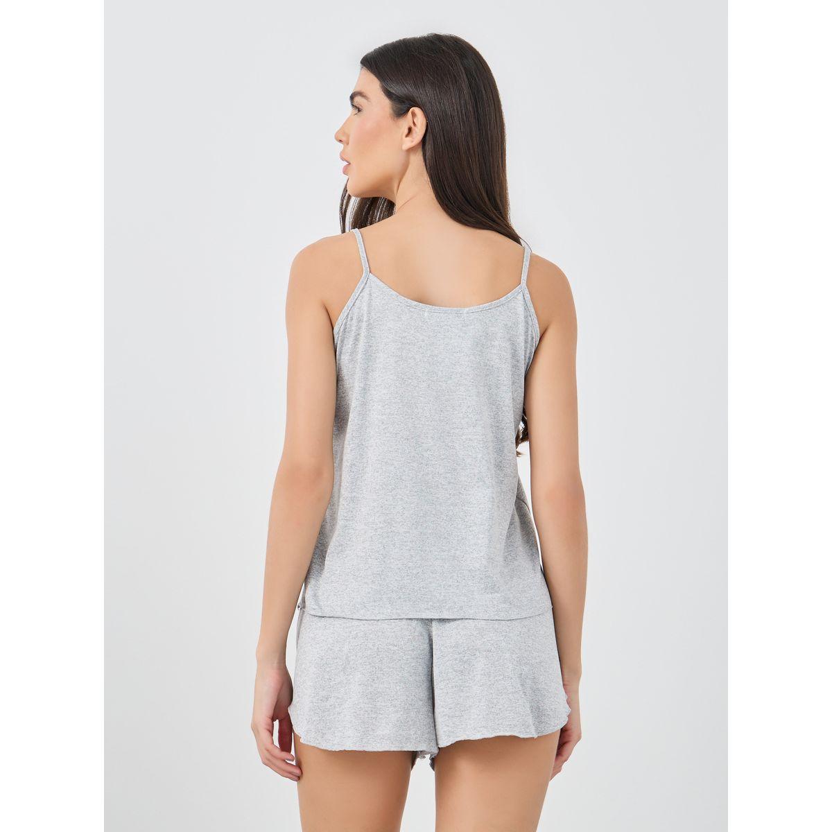 طقم بيجاما من شورت وبلوزة سادة بحمالات رفيعة-women-clothing-nightwear-pyjamas-shortsets-image-5