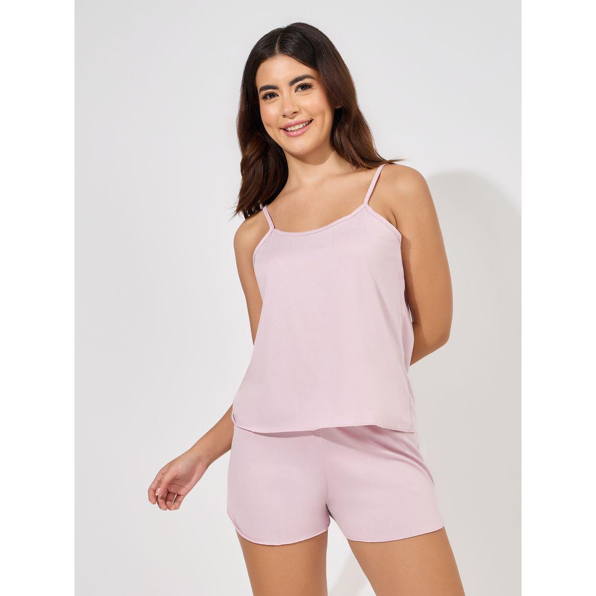 مجموعة من شورت وبلوزة كامي سادة-women-clothing-nightwear-pyjamas-shortsets-image-6