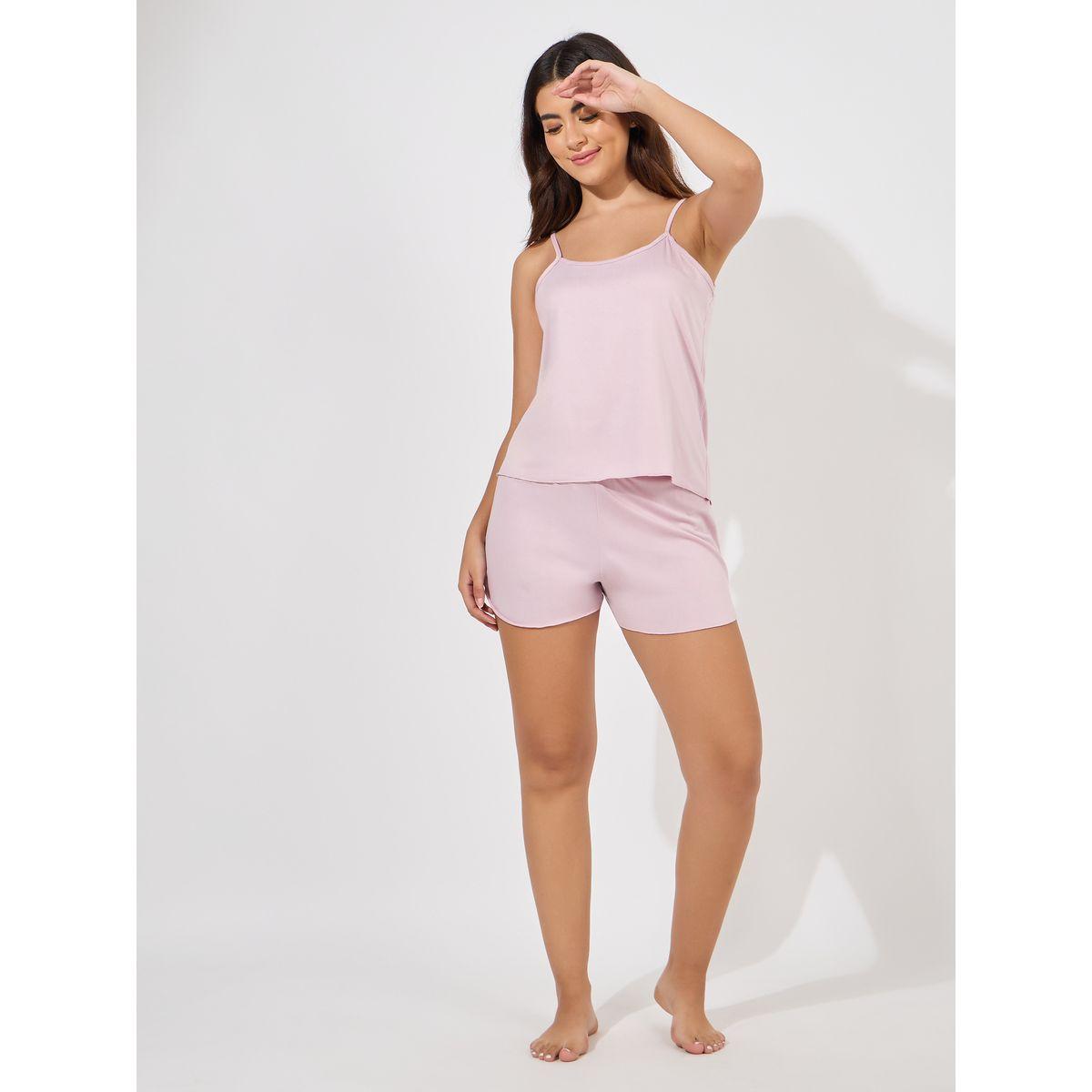 مجموعة من شورت وبلوزة كامي سادة-women-clothing-nightwear-pyjamas-shortsets-image-5