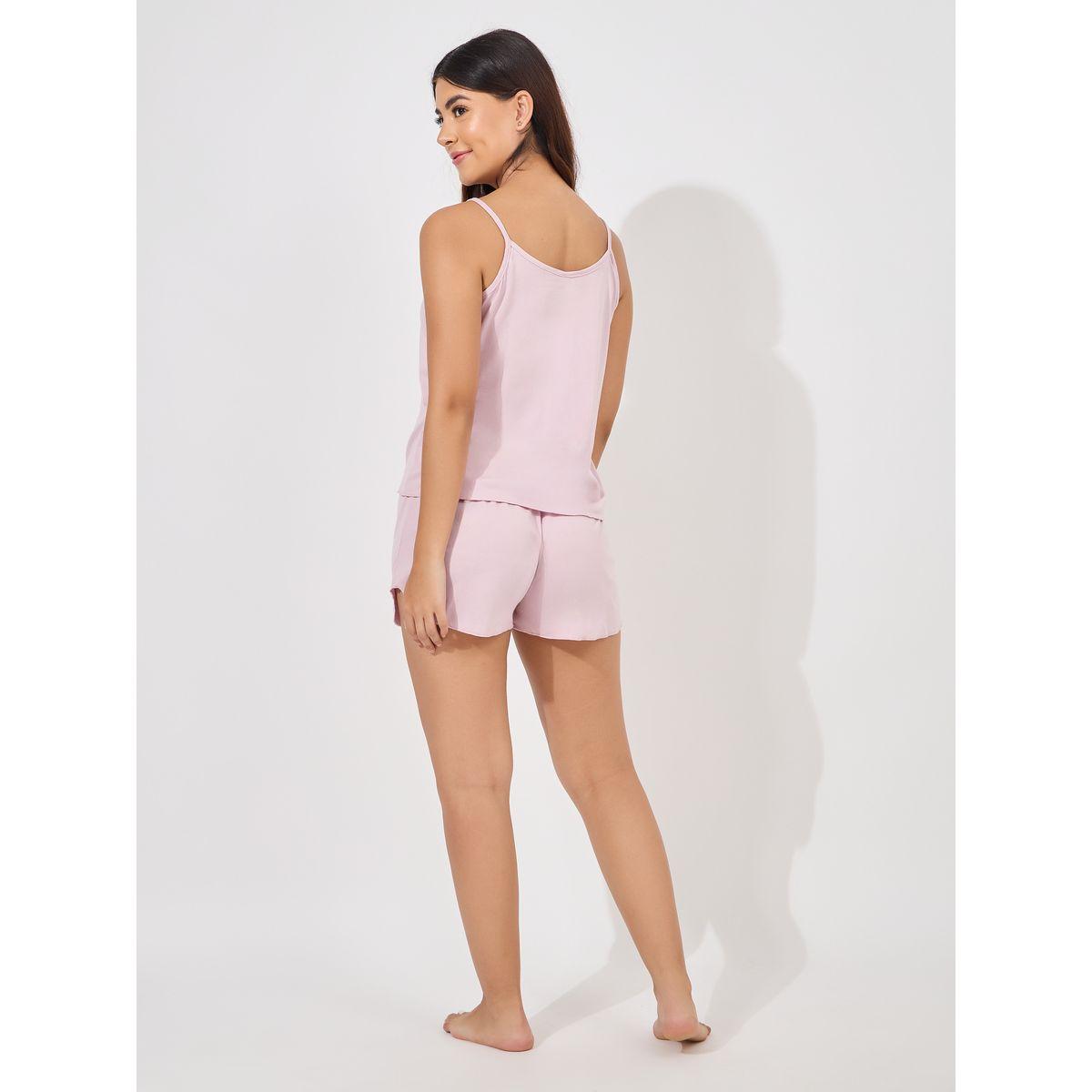 مجموعة من شورت وبلوزة كامي سادة-women-clothing-nightwear-pyjamas-shortsets-image-2