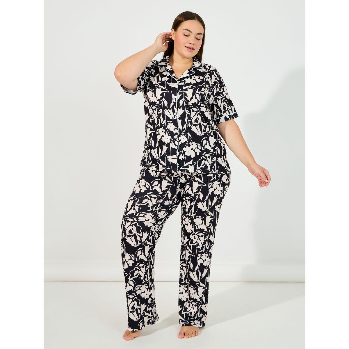 طقم من بنطال بيجاما بمقاس كبير وبلوزة بطبعة زهور-women-clothing-nightwear-pyjamas-longsets-image-1