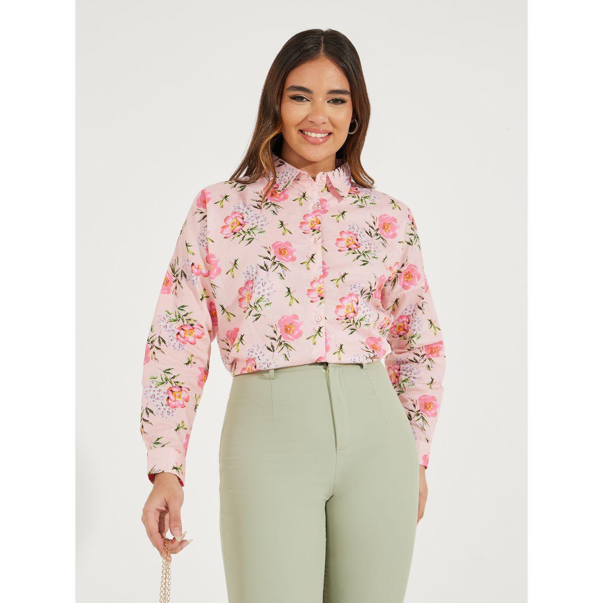 بلوزة مطبعة بزهور مع قصة واسعة وازرار غلق-women-clothing-shirtsandblouses-shirts-image-1