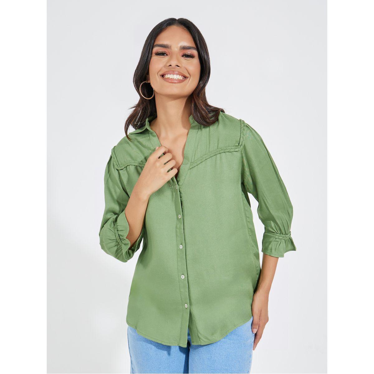 بلوزة بقطن تويل وقصة مريحة مع تفاصيل مضفرة-women-clothing-shirtsandblouses-shirts-image-1