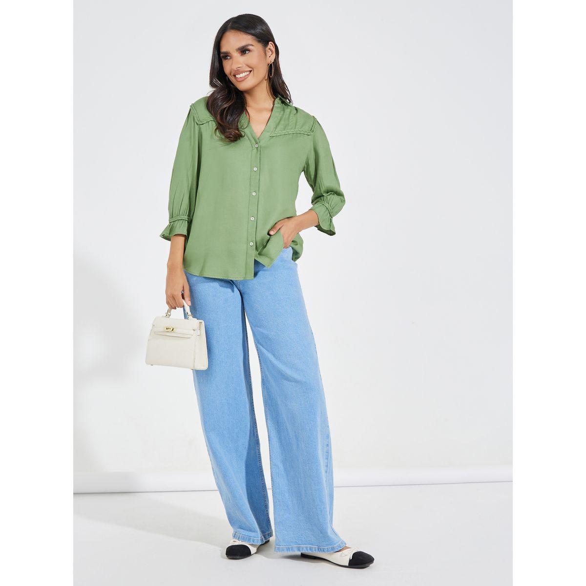بلوزة بقطن تويل وقصة مريحة مع تفاصيل مضفرة-women-clothing-shirtsandblouses-shirts-image-2