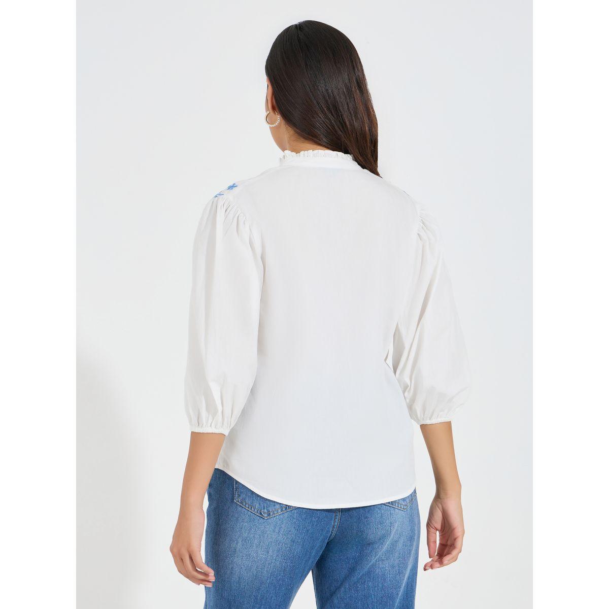 Styli Chambray Embroidered Buttoned Blouse with Balloon Sleeve-women-clothing-shirtsandblouses-blouses-image-4