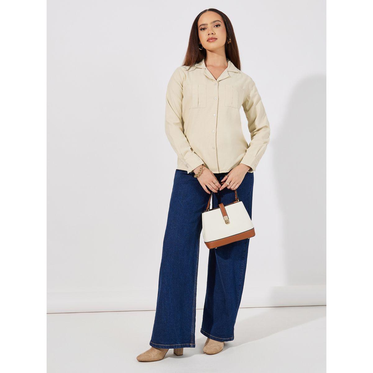Styli Button Down Collar Neck Loose Fit Shirt-women-clothing-shirtsandblouses-shirts-image-2