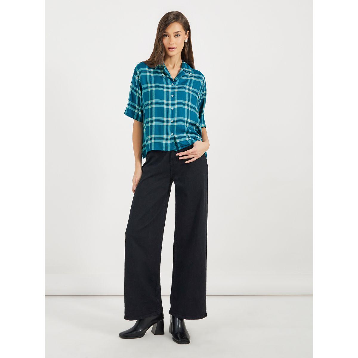 Styli Checked Loose Fit Short Sleeve Shirt-women-clothing-shirtsandblouses-shirts-image-2