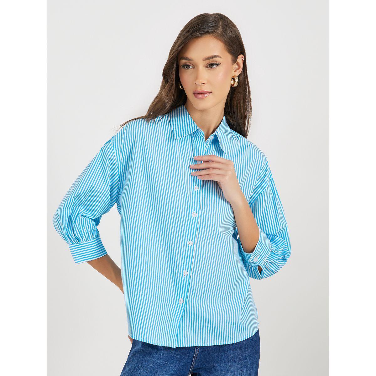 Styli Striped Buttoned Down 3/4th Balloon Sleeves Shirt-women-clothing-shirtsandblouses-shirts-image-1