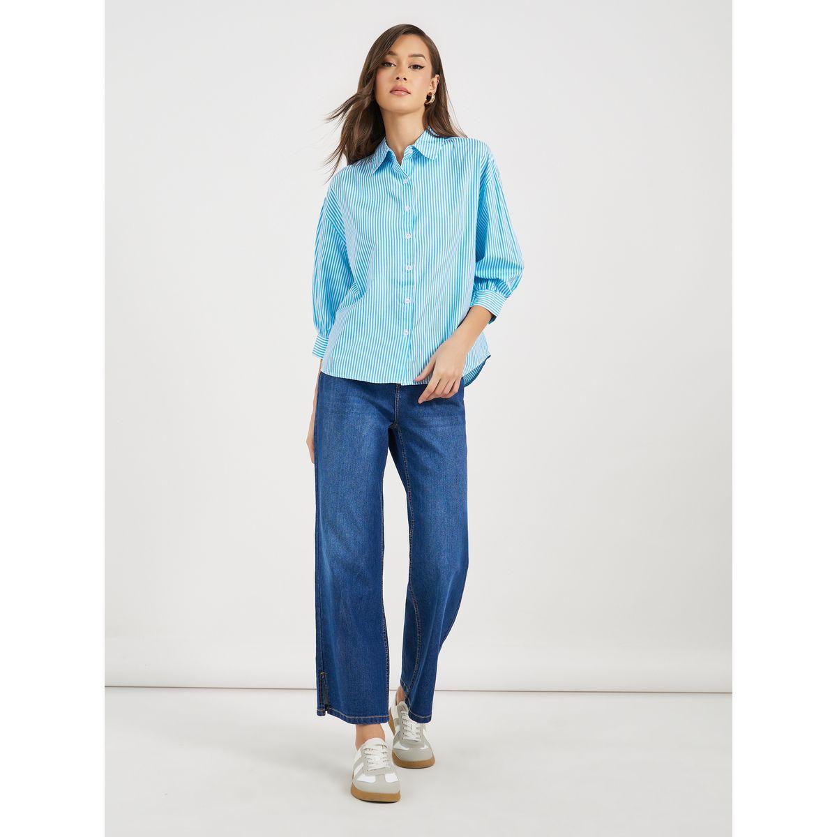 Styli Striped Buttoned Down 3/4th Balloon Sleeves Shirt-women-clothing-shirtsandblouses-shirts-image-2
