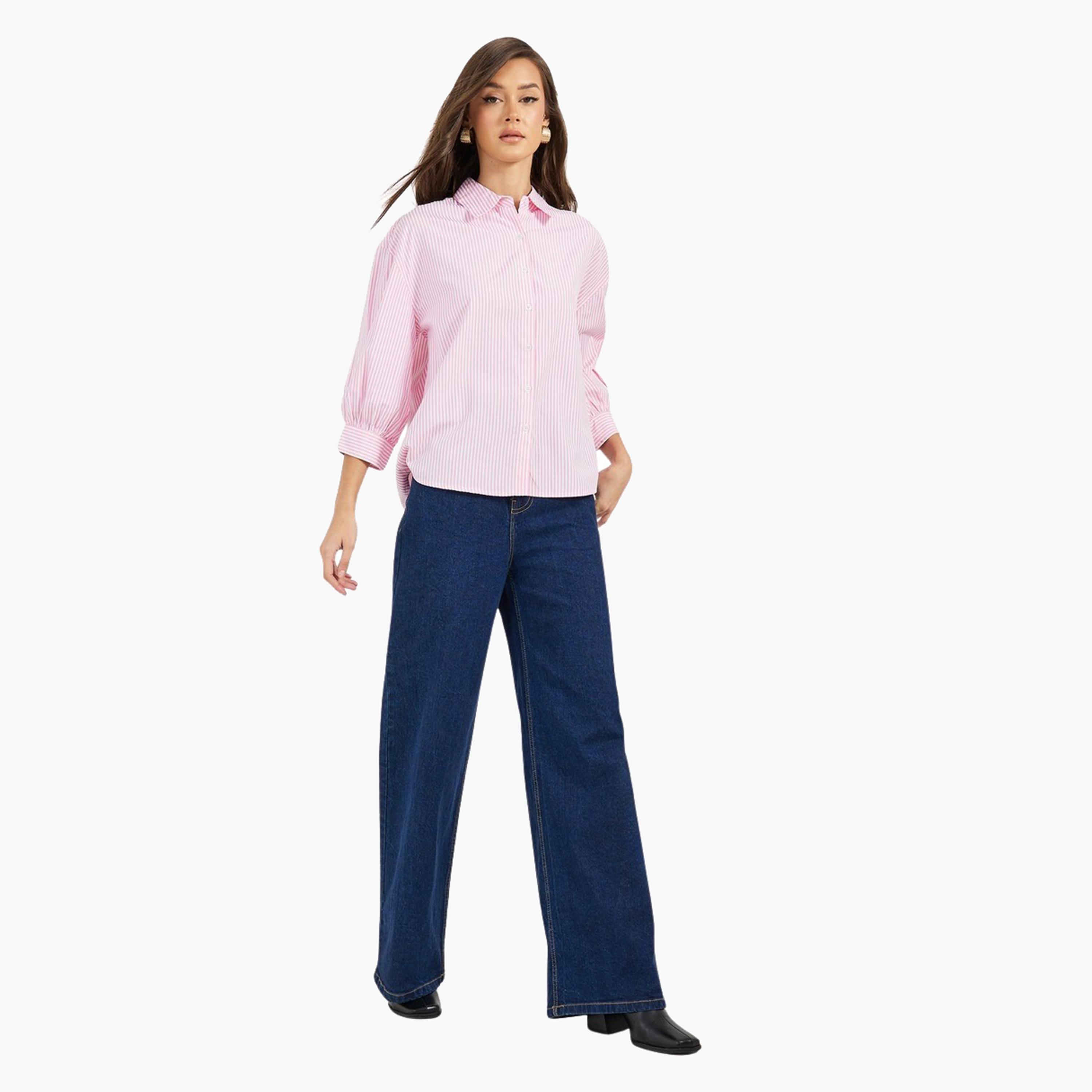 Styli Striped Buttoned Down 3/4th Balloon Sleeves Shirt-women-clothing-shirtsandblouses-shirts-image-2