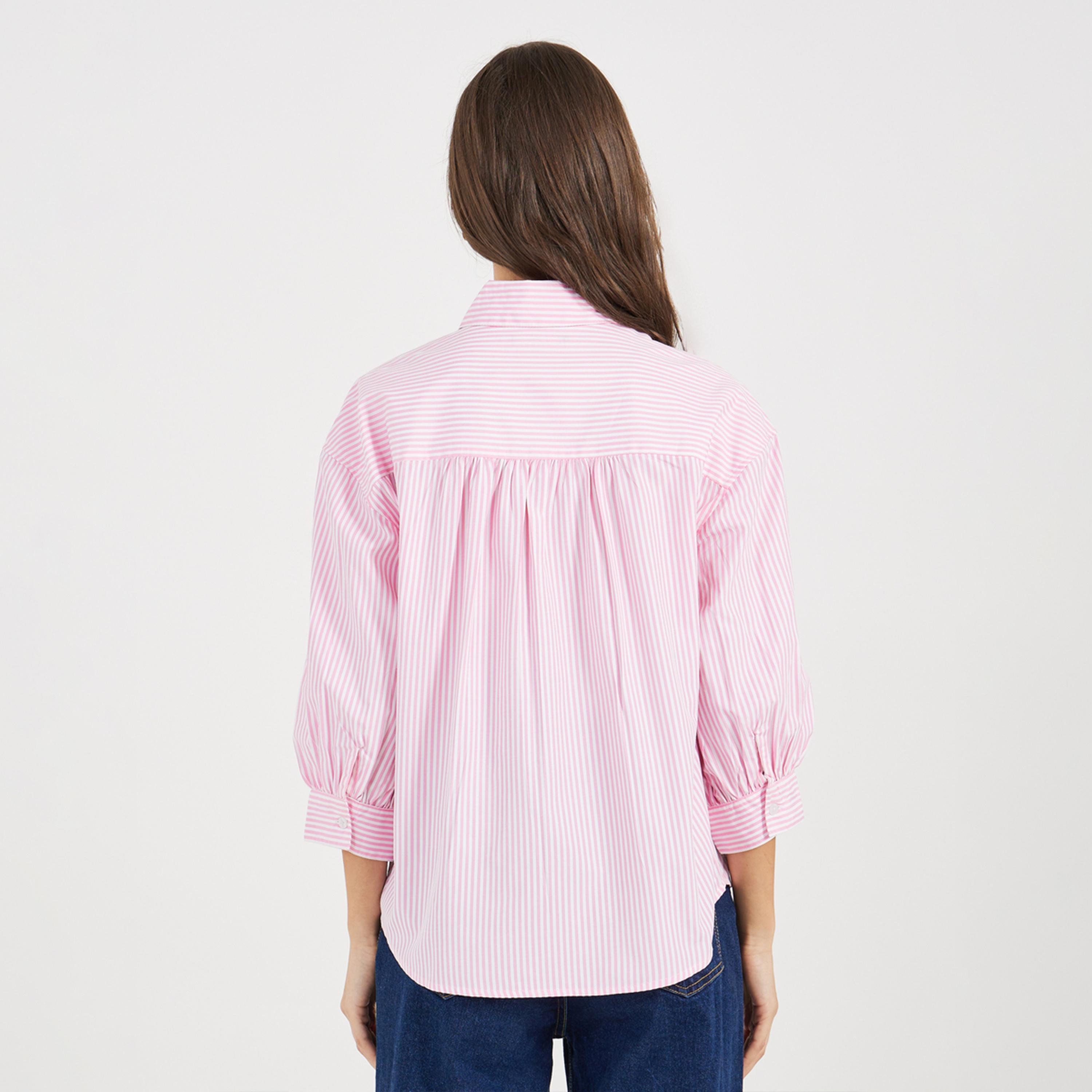 Styli Striped Buttoned Down 3/4th Balloon Sleeves Shirt-women-clothing-shirtsandblouses-shirts-image-4