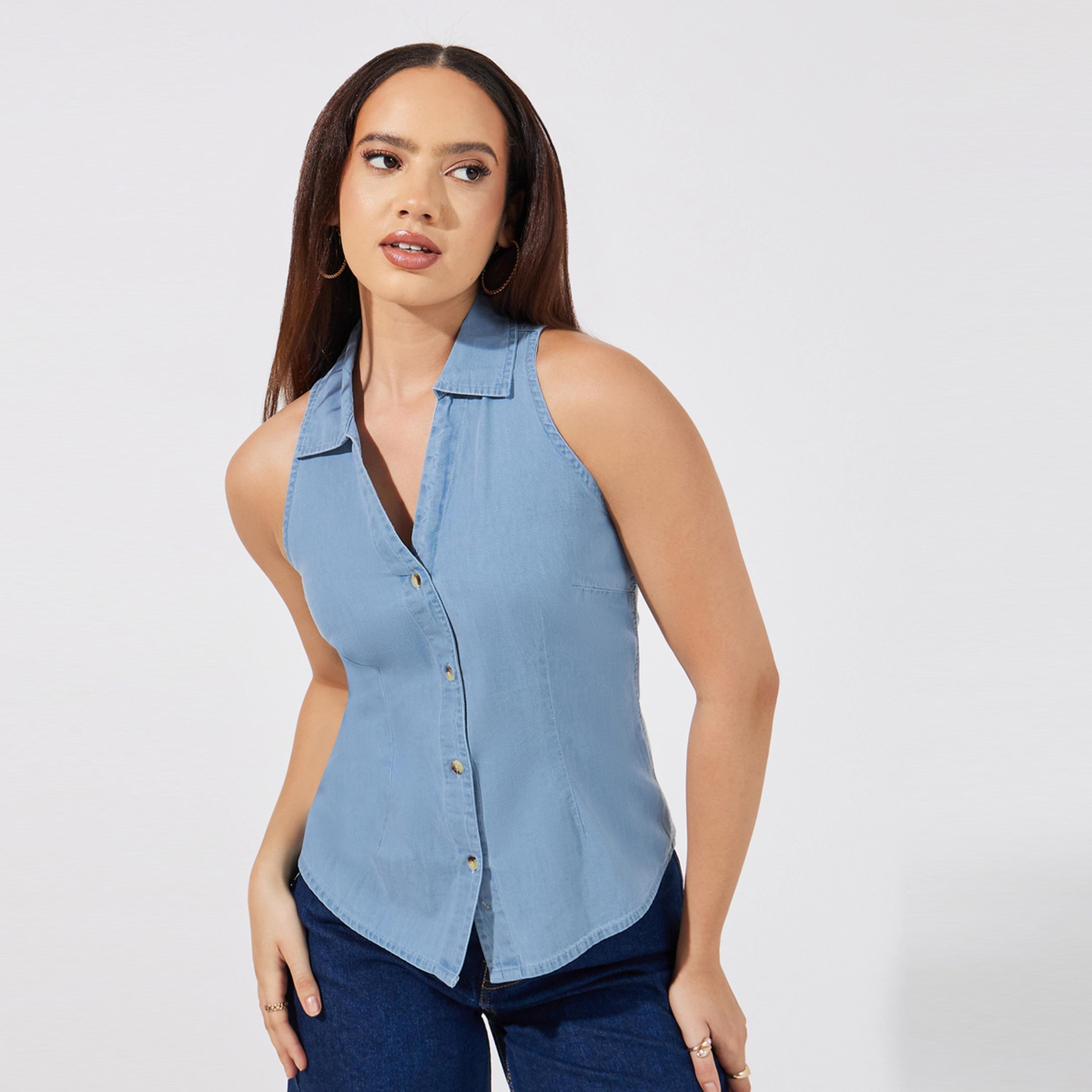 Styli Regular Fit Sleeveless Denim Shirt-women-clothing-shirtsandblouses-shirts-image-1