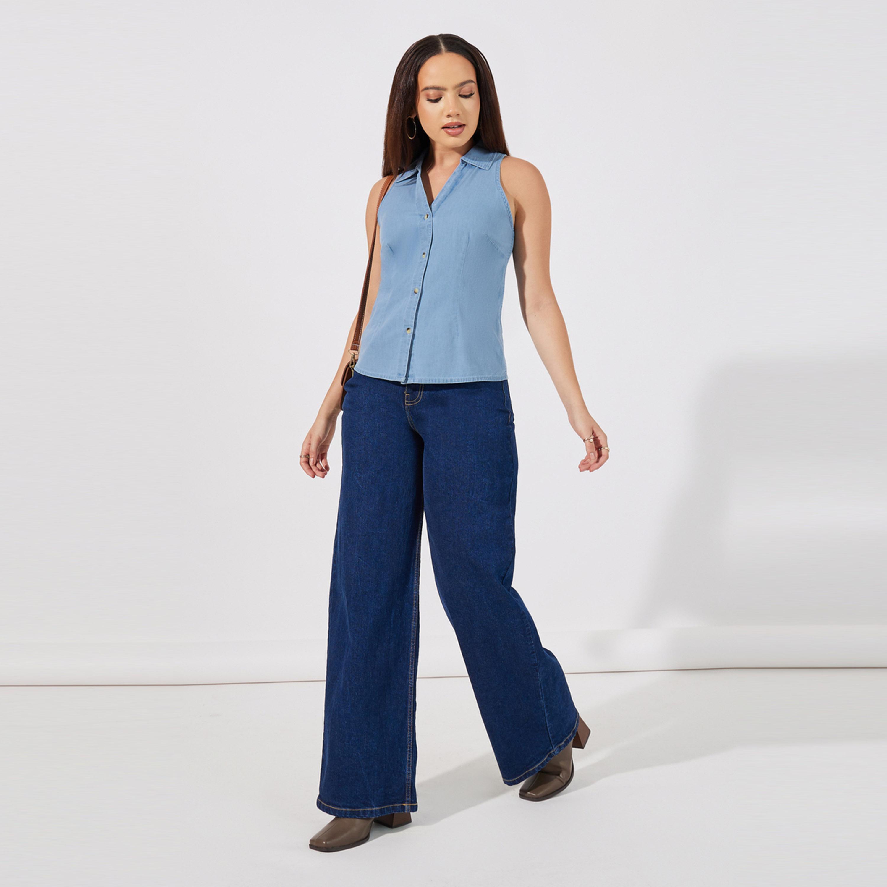 Styli Regular Fit Sleeveless Denim Shirt-women-clothing-shirtsandblouses-shirts-image-2