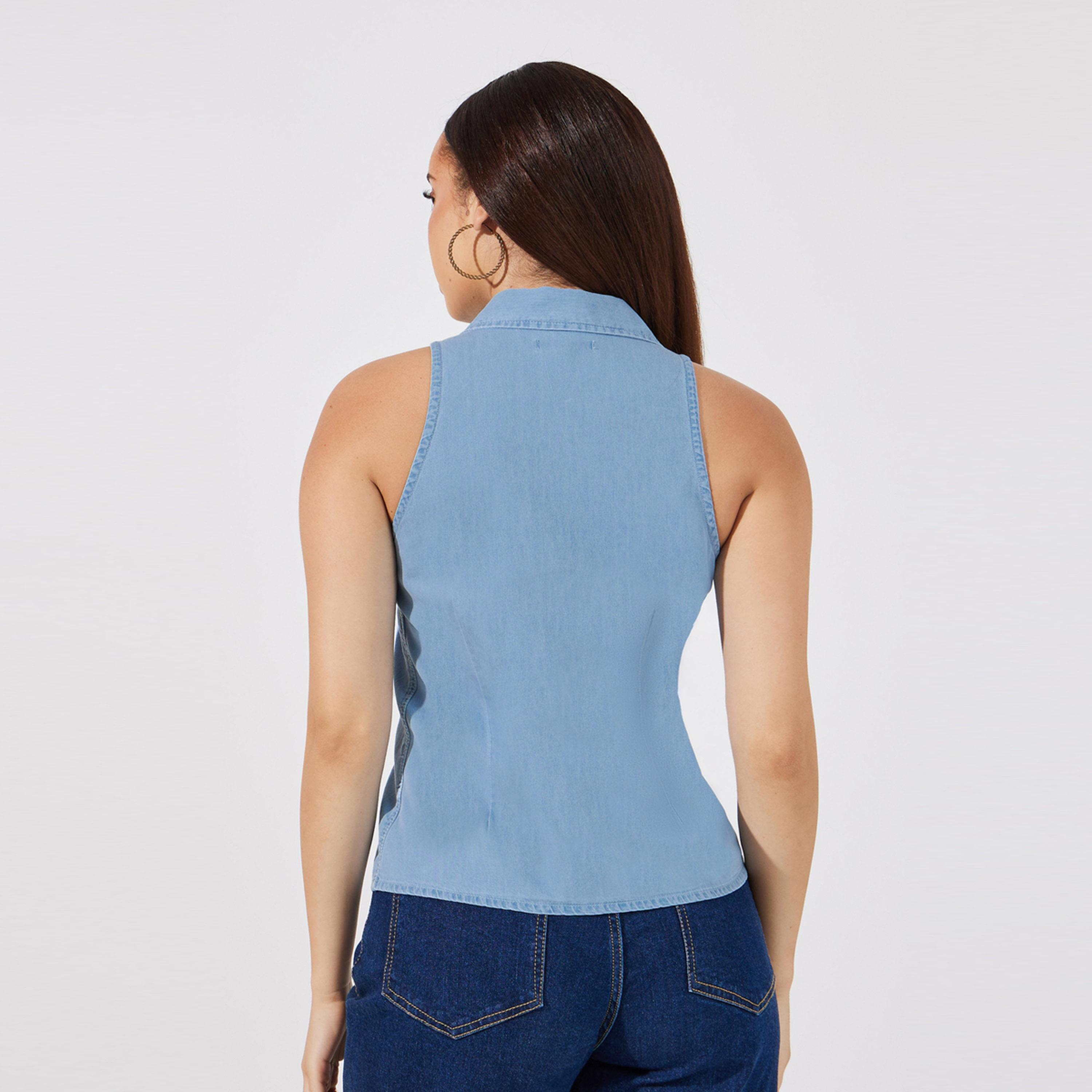 Styli Regular Fit Sleeveless Denim Shirt-women-clothing-shirtsandblouses-shirts-image-4