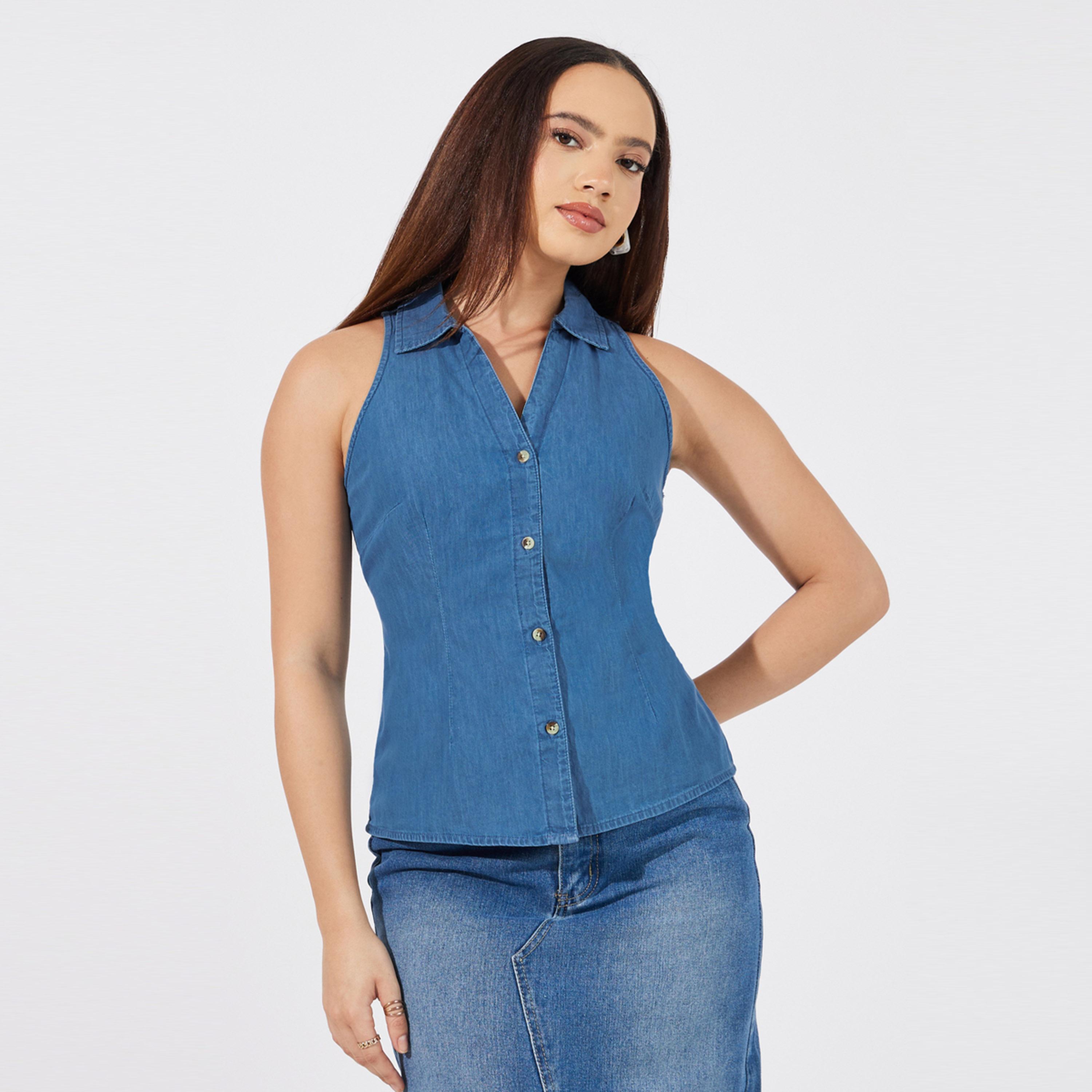 Styli Regular Fit Sleeveless Denim Shirt-women-clothing-shirtsandblouses-shirts-image-1