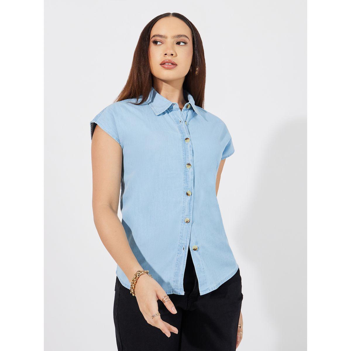 بلوزة سادة دنيم بأكمام مُمتدة-women-clothing-shirtsandblouses-shirts-image-1