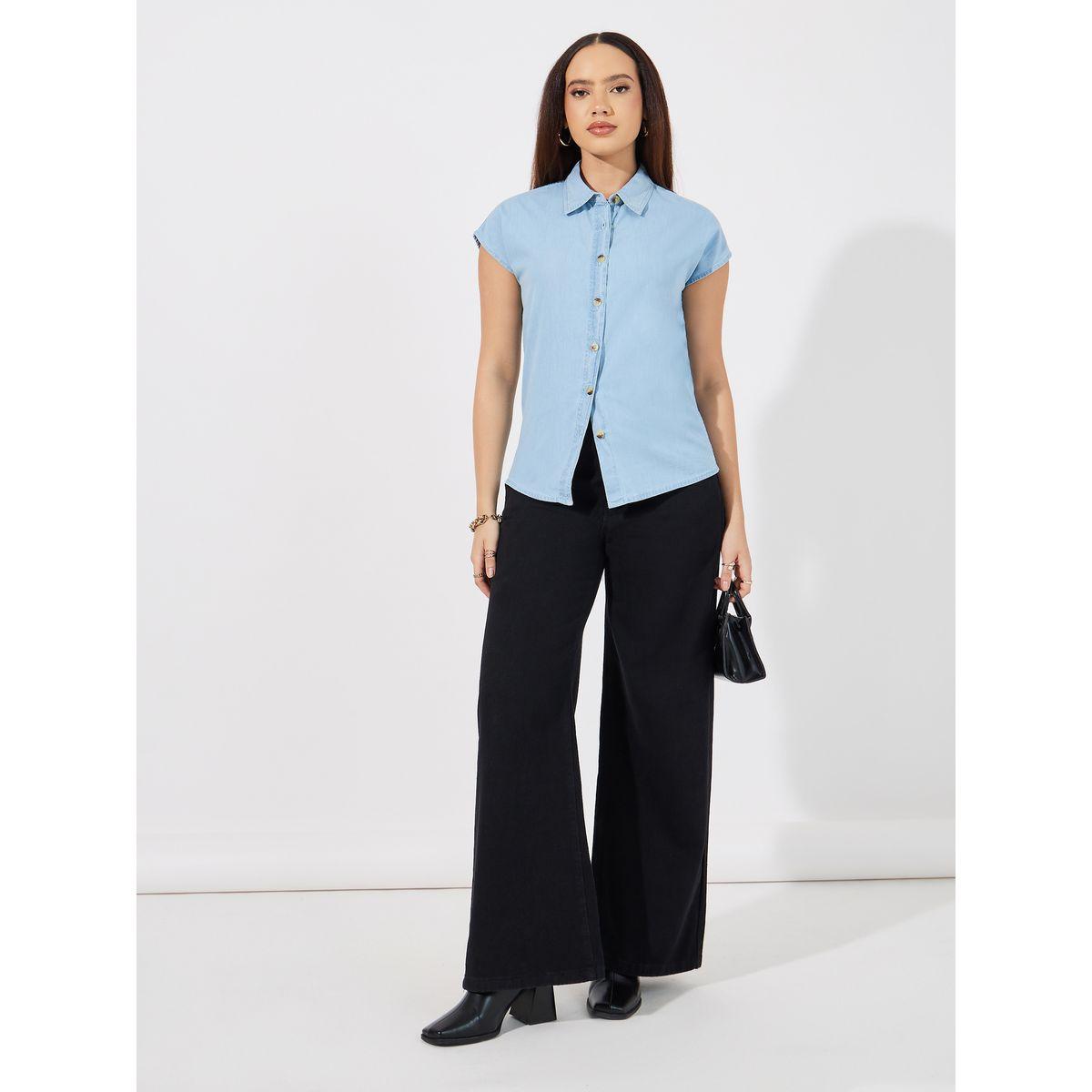 بلوزة سادة دنيم بأكمام مُمتدة-women-clothing-shirtsandblouses-shirts-image-2