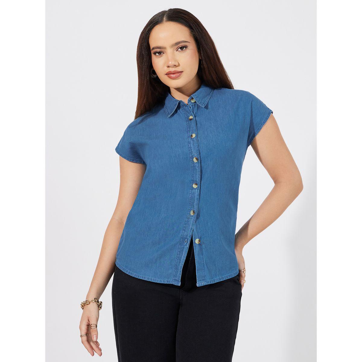 بلوزة سادة دنيم بأكمام مُمتدة-women-clothing-shirtsandblouses-shirts-image-5