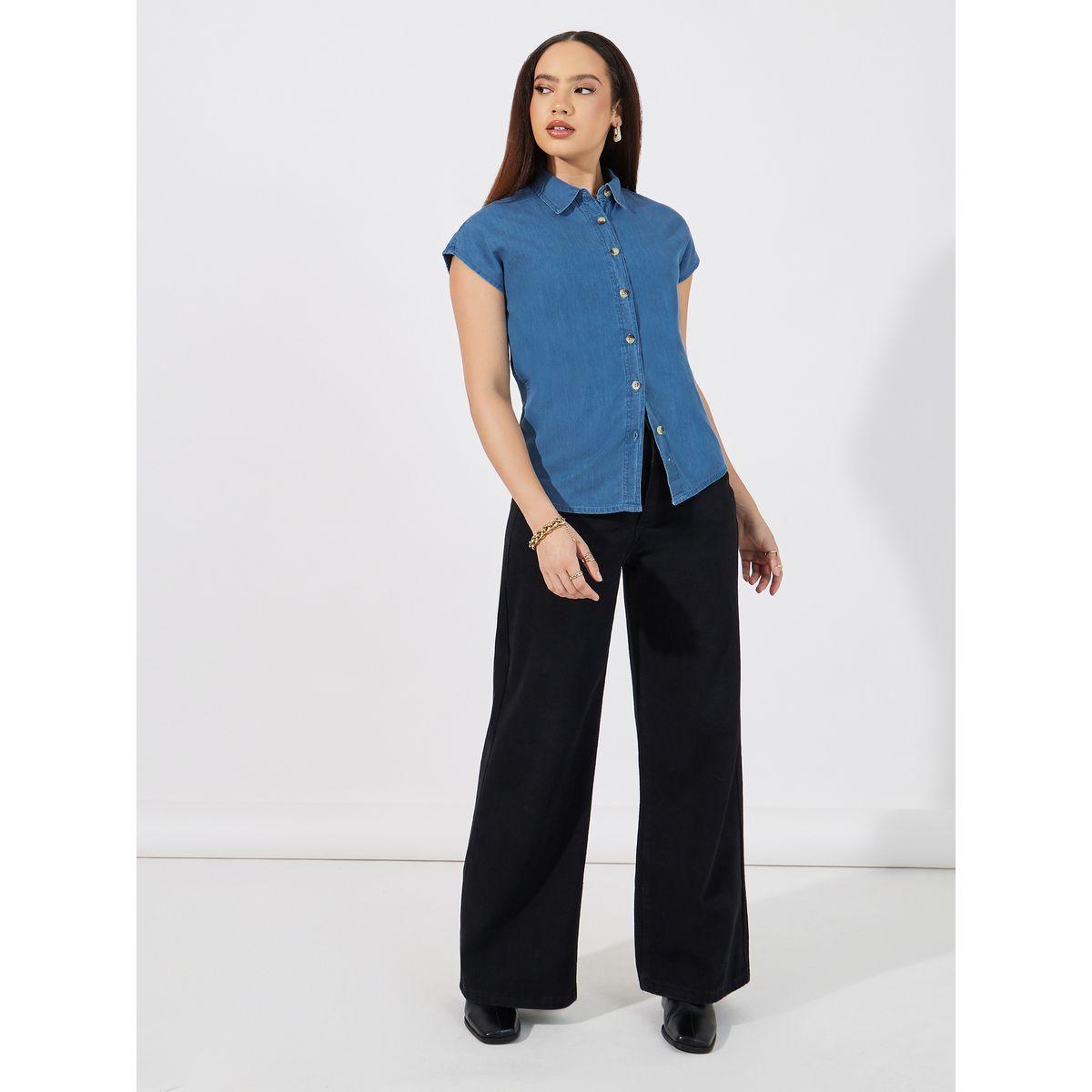 بلوزة سادة دنيم بأكمام مُمتدة-women-clothing-shirtsandblouses-shirts-image-4