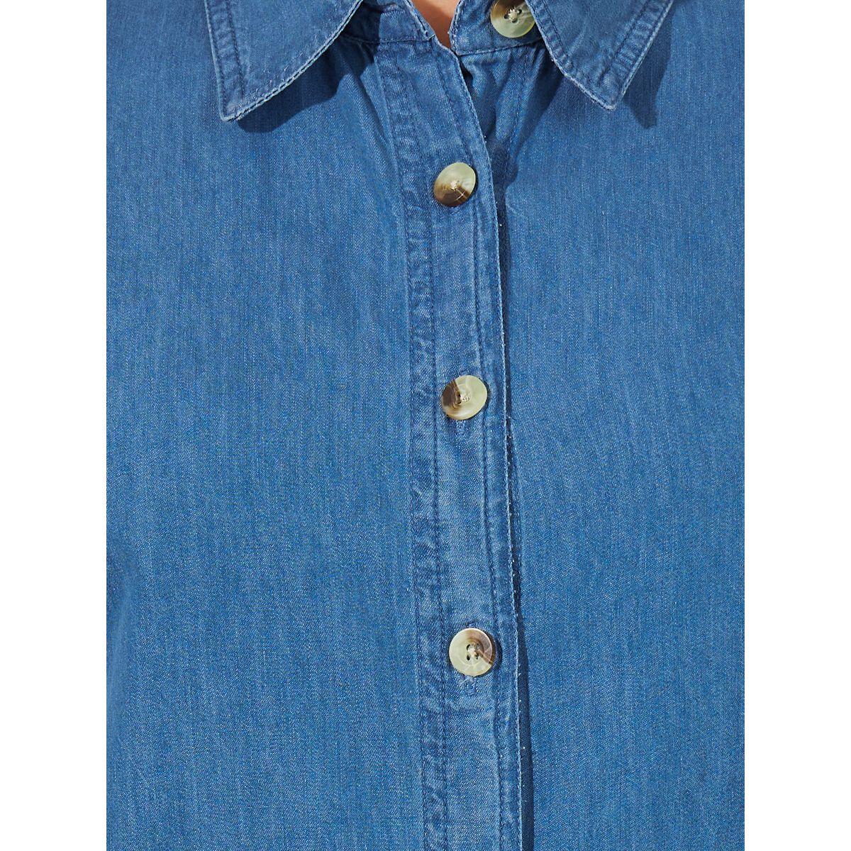 Styli Solid Denim Extended Sleeves Shirt-women-clothing-shirtsandblouses-shirts-image-4