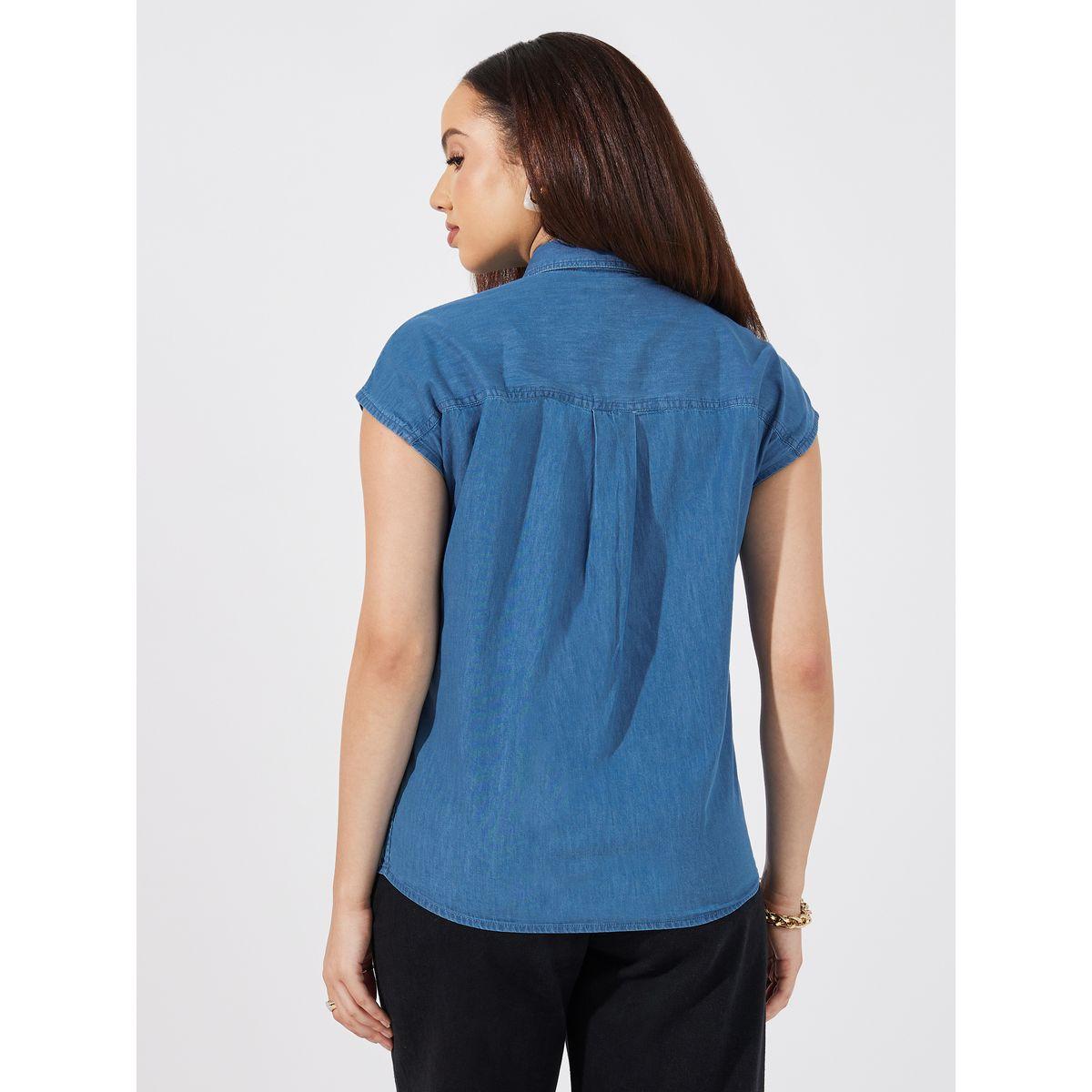 بلوزة سادة دنيم بأكمام مُمتدة-women-clothing-shirtsandblouses-shirts-image-1