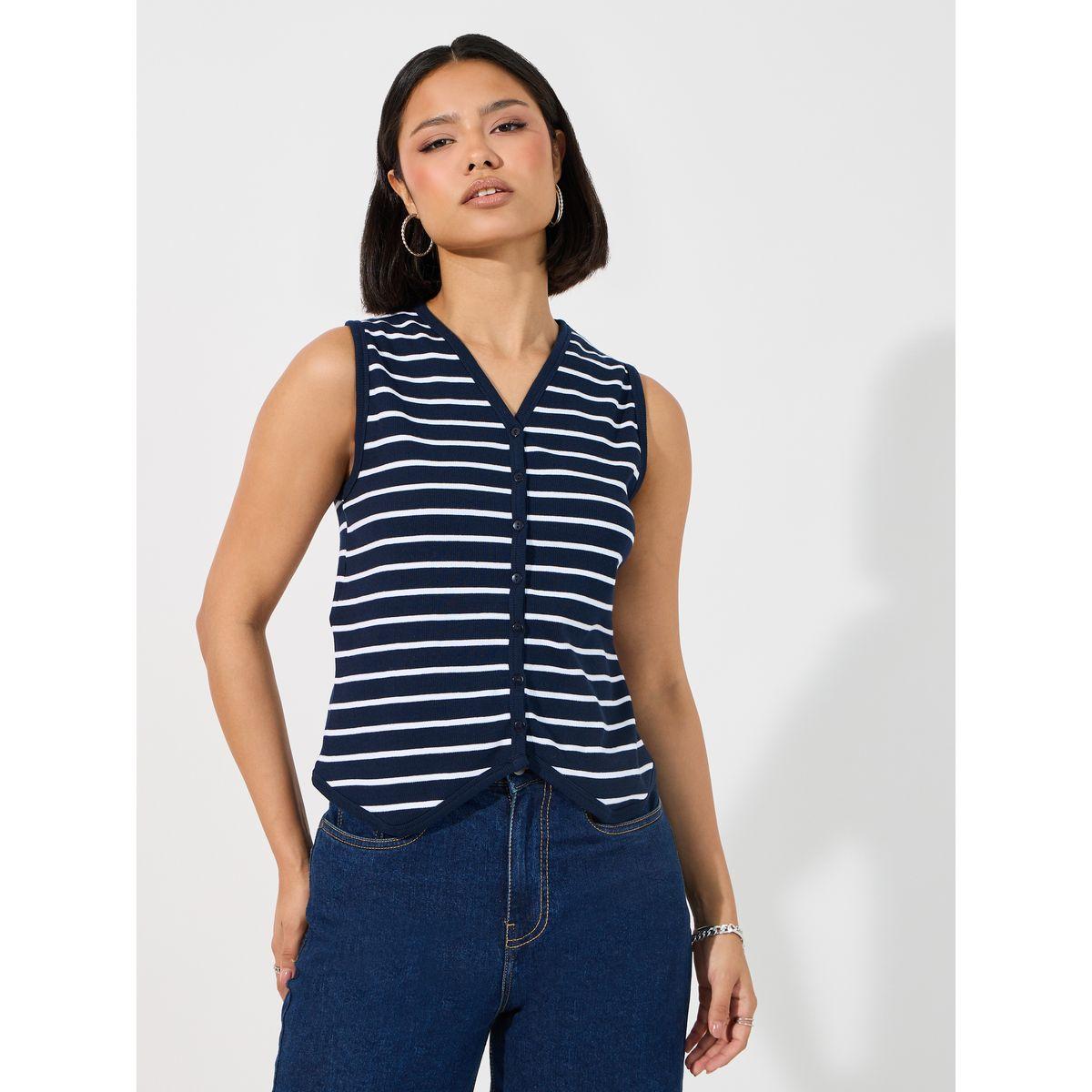 فيست مضلع بلا أكمام مع قصة عادية-women-clothing-shirtsandblouses-blouses-image-1
