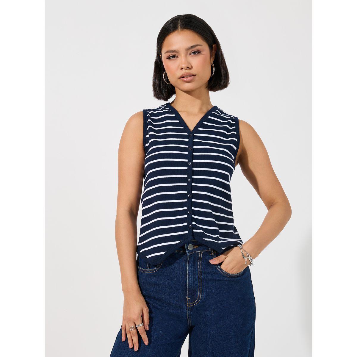 Styli Striped Regular Fit Sleeveless Rib Vest-women-clothing-shirtsandblouses-blouses-image-4