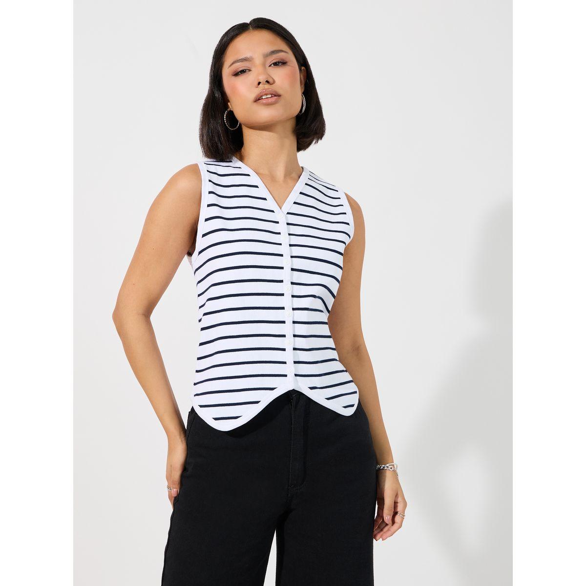 Styli Striped Asymmetric Hem Vest-women-clothing-tshirts-image-1